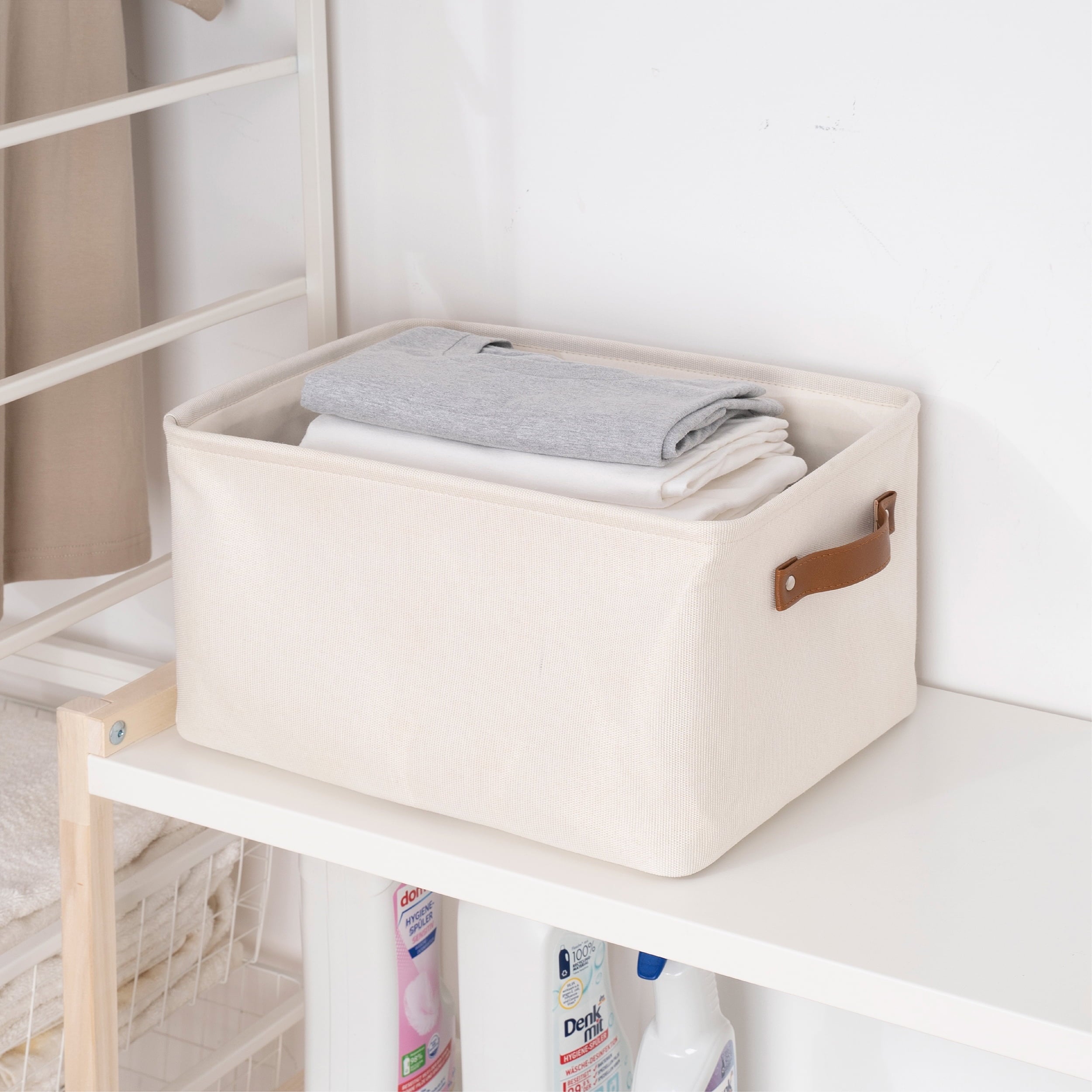 Mainstays Natural Canvas Fabric Decorative Storage Basket with Handles, 15 in x 8 in x 11 in - Image 5