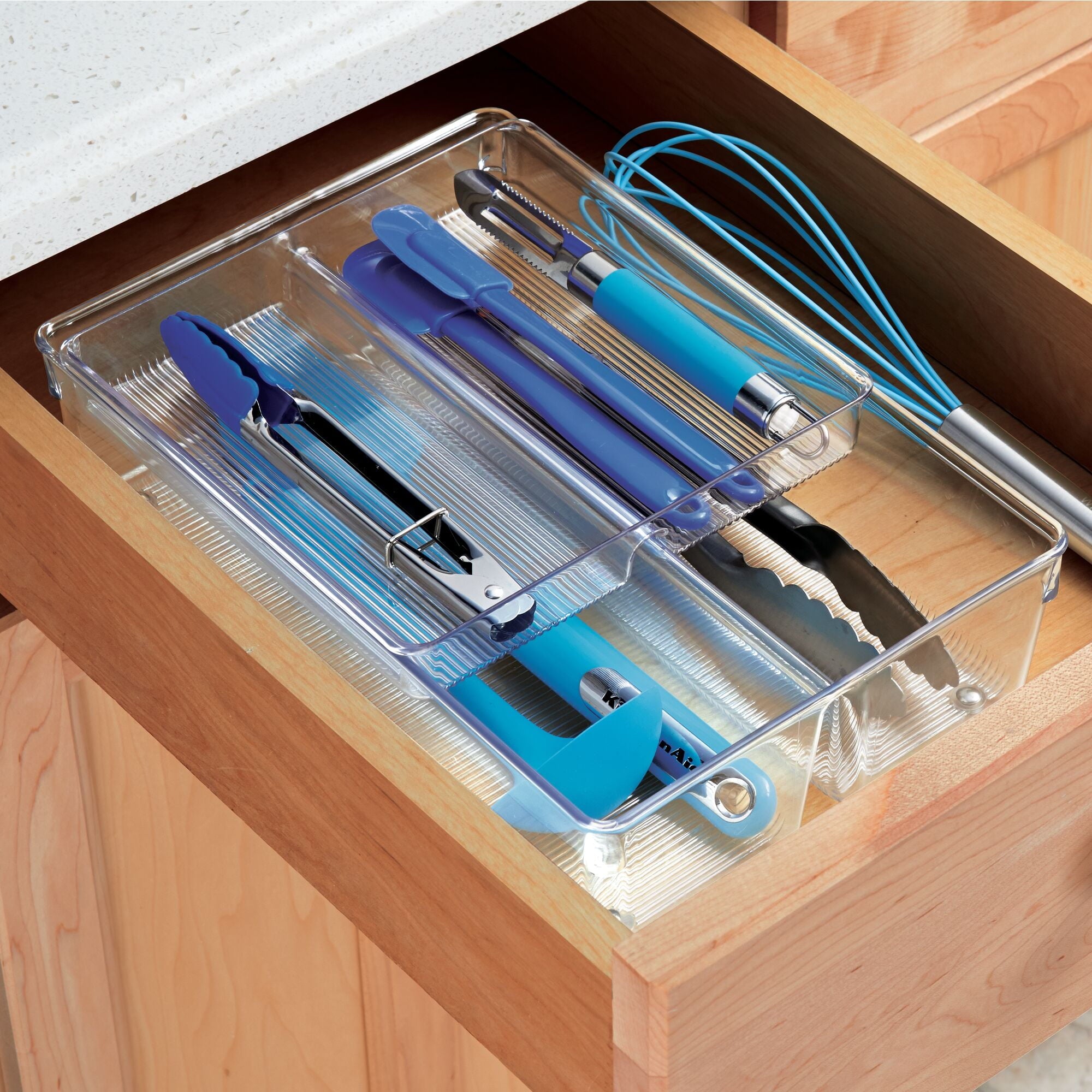 2-Piece Kitchen Drawer Organizer for Utensils and Tools, Clear - Image 5