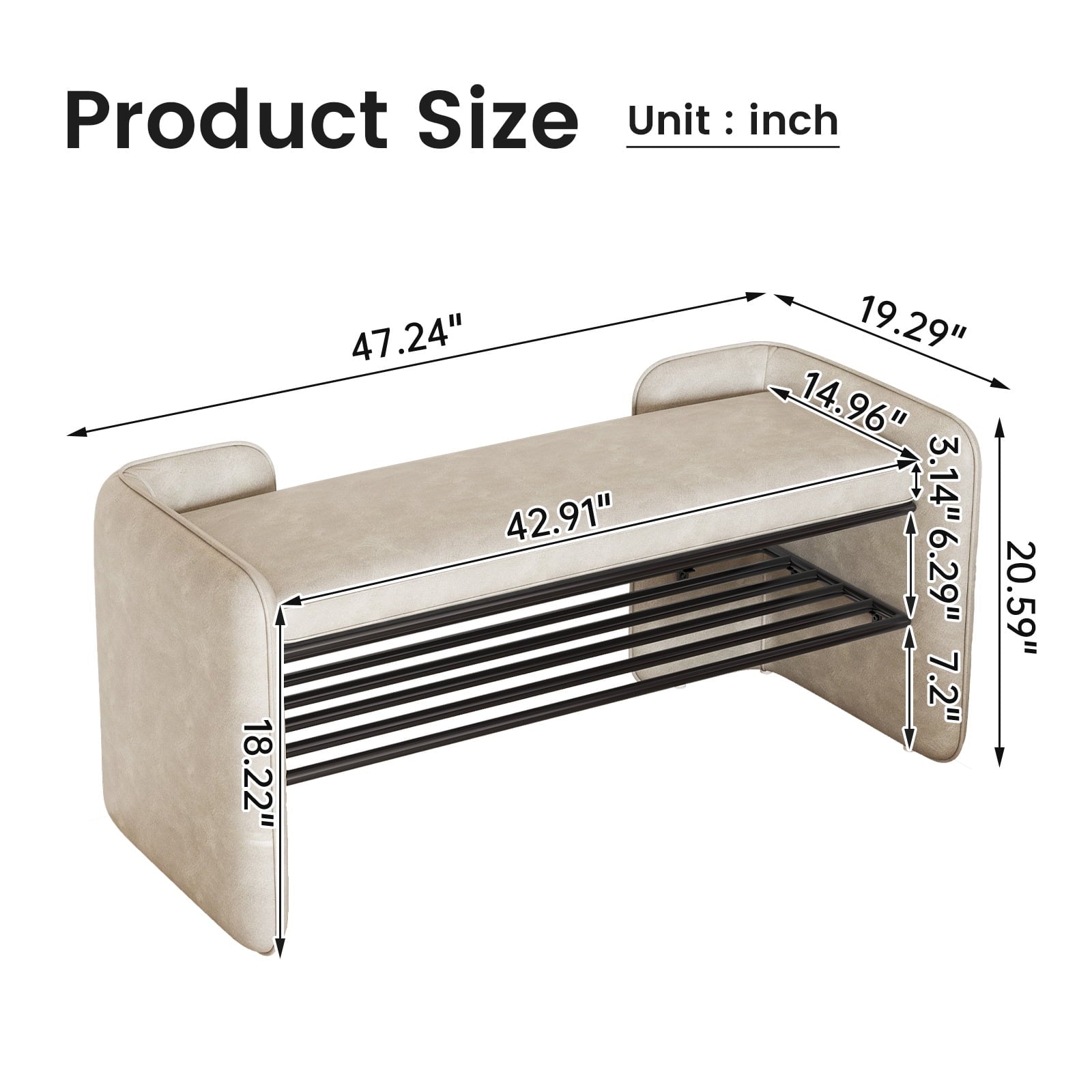 Shoe Bench with 2-Tier Shoe Rack, Entryway Bench, Shoe Bench Organizer, Storage Bench for Entryway, Entry, Living Roo... - Image 2