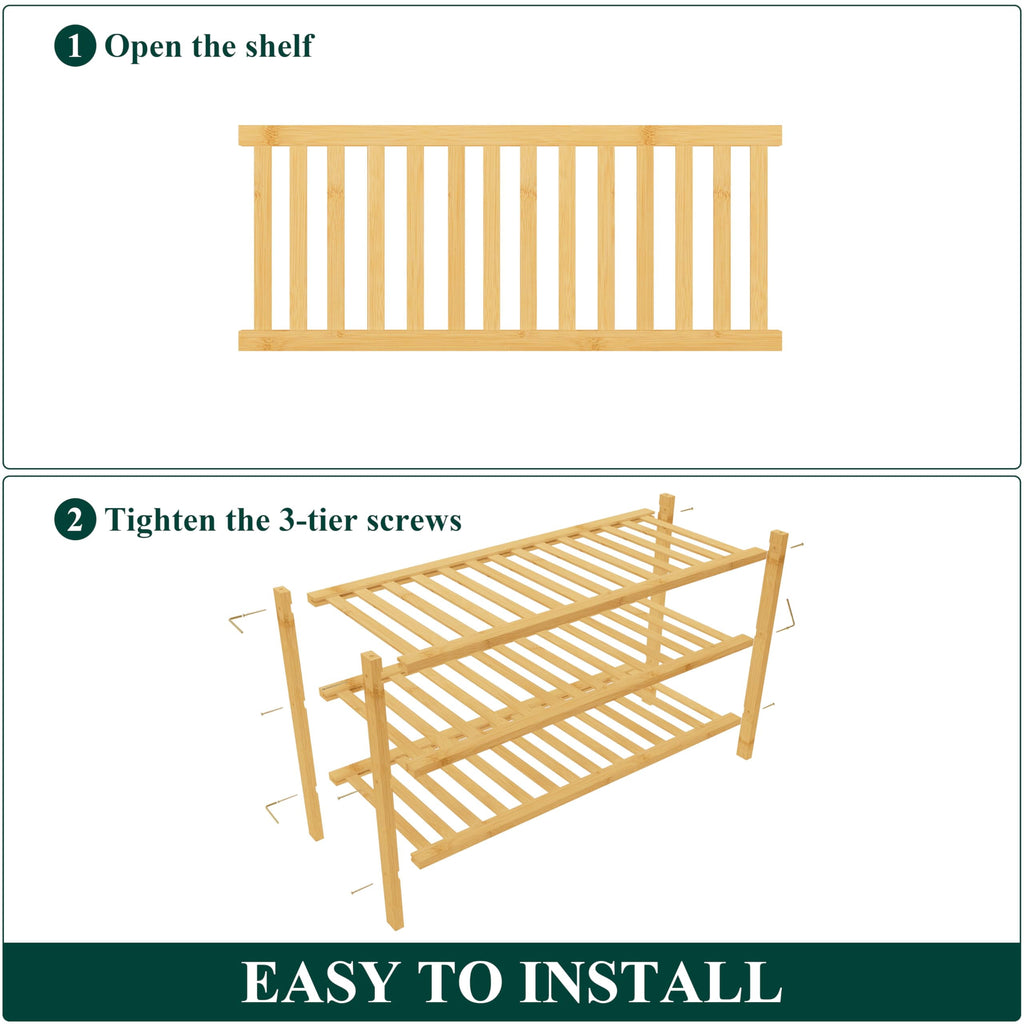 Bamboo 3 Tier Shoe Rack for Closet, Shoe Storage Organizer, Wood Shoe Shelf for Entryway, Natural - Image 6