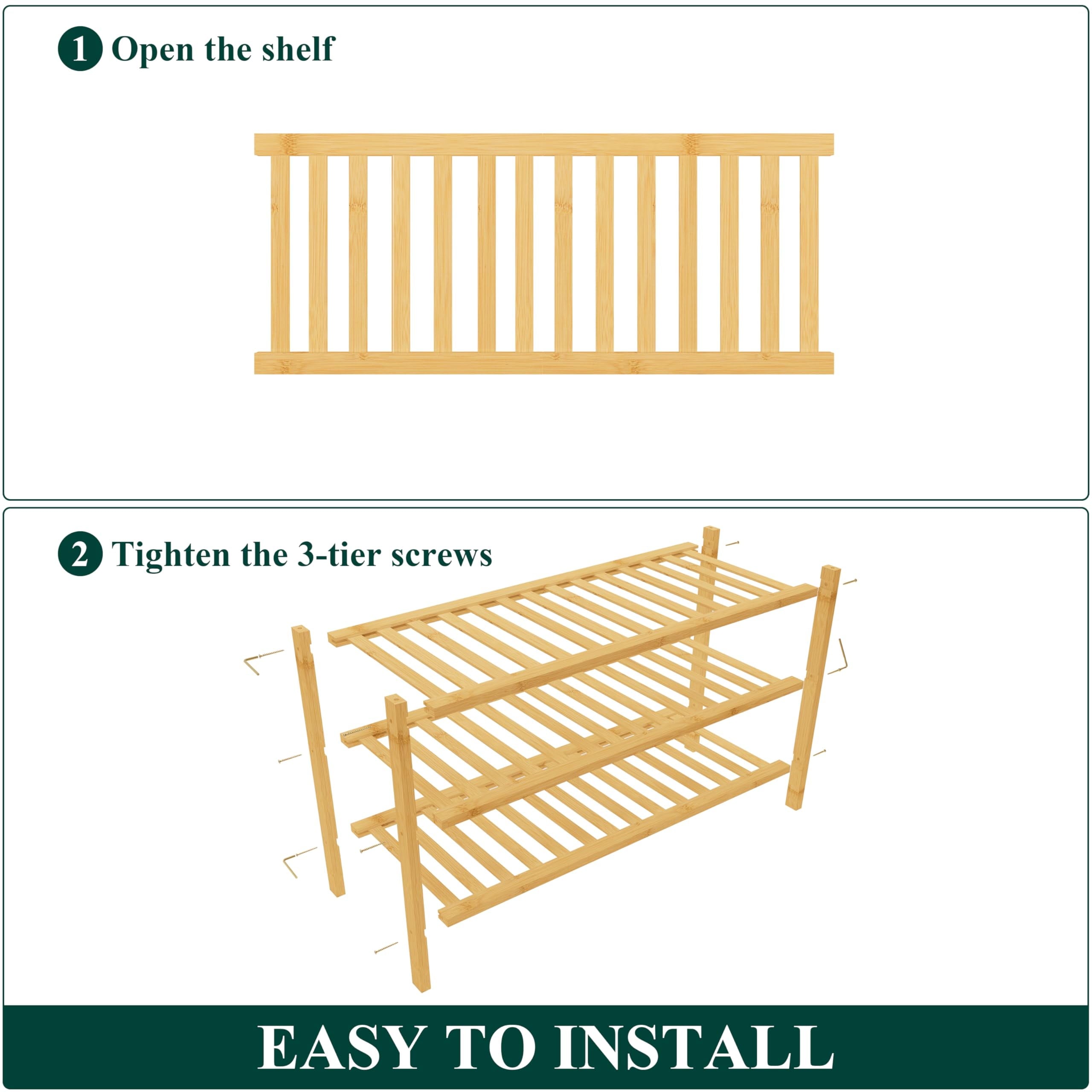 Bamboo 3 Tier Shoe Rack for Closet, Shoe Storage Organizer, Wood Shoe Shelf for Entryway, Natural - Image 6