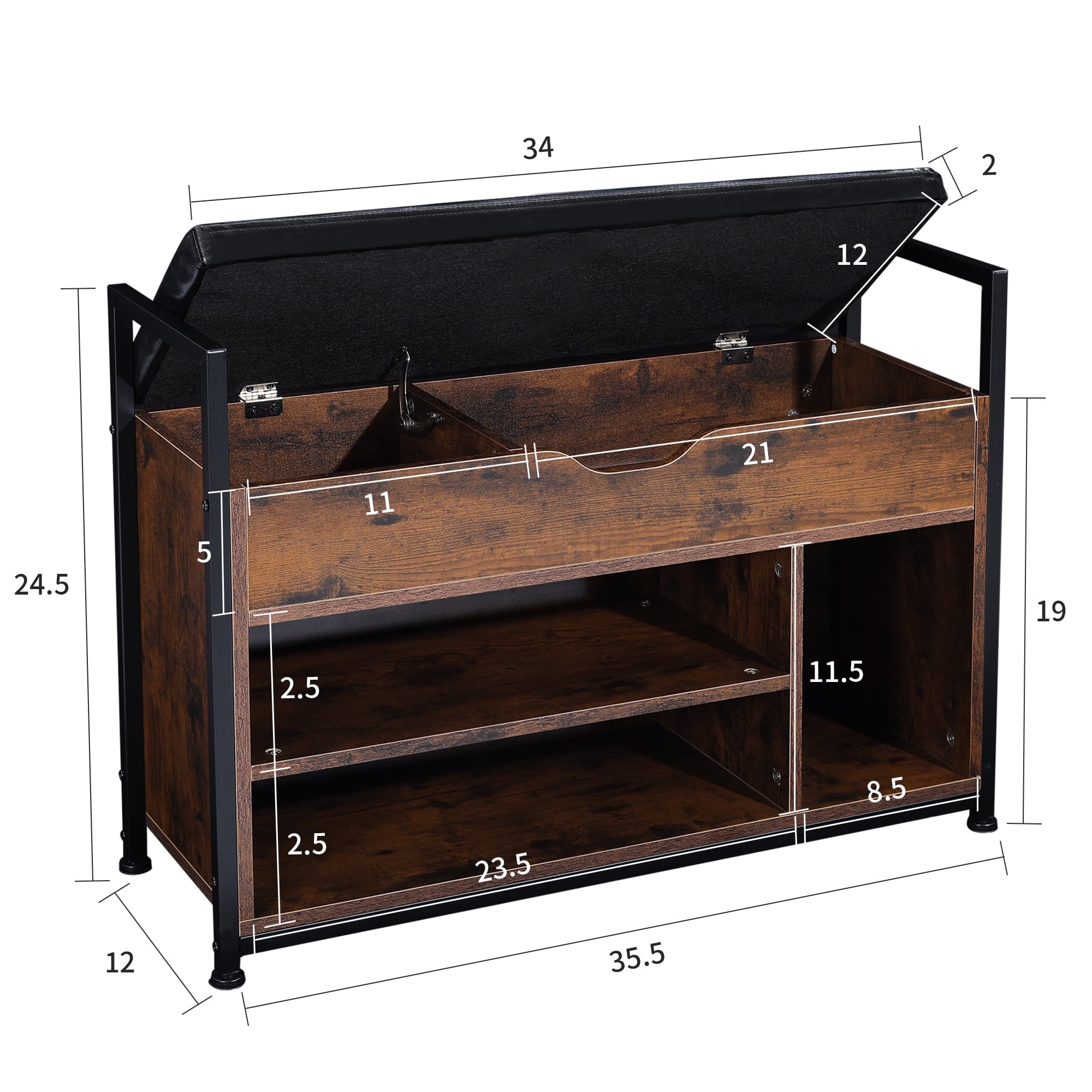 35 Inch Shoe Bench with Storage and Cushioned Seat, Entryway Bench Shoe Rack Organizer for Entry, Bedroom, Closet, Li... - Image 4