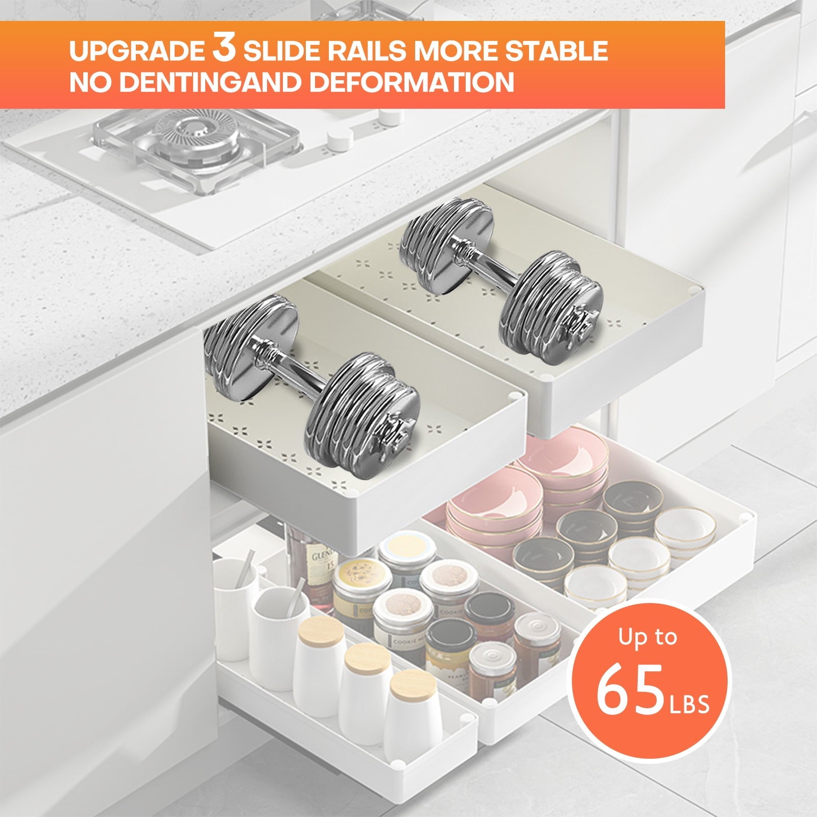 Pull Out Cabinet Organizer Adhesive with Nano Film,Slide Out Drawers Adhesive Heavy Duty Storage Drawer Shelf with Di... - Image 3