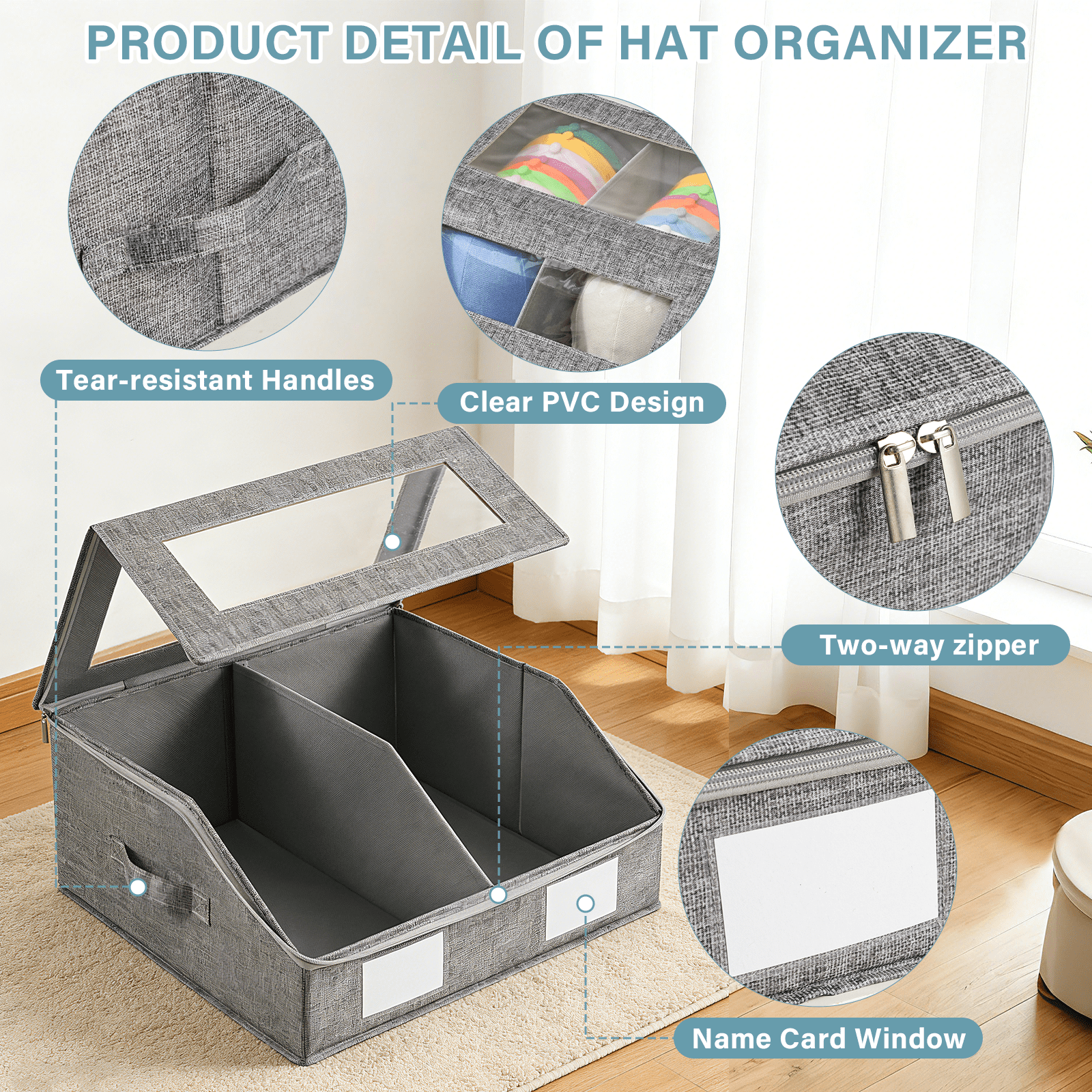 2-in-1 Hat Storage for Baseball Caps Holds 48 Caps Hat Organizer Stackable Hats Holder for Closet with Clear lid Cowb... - Image 3