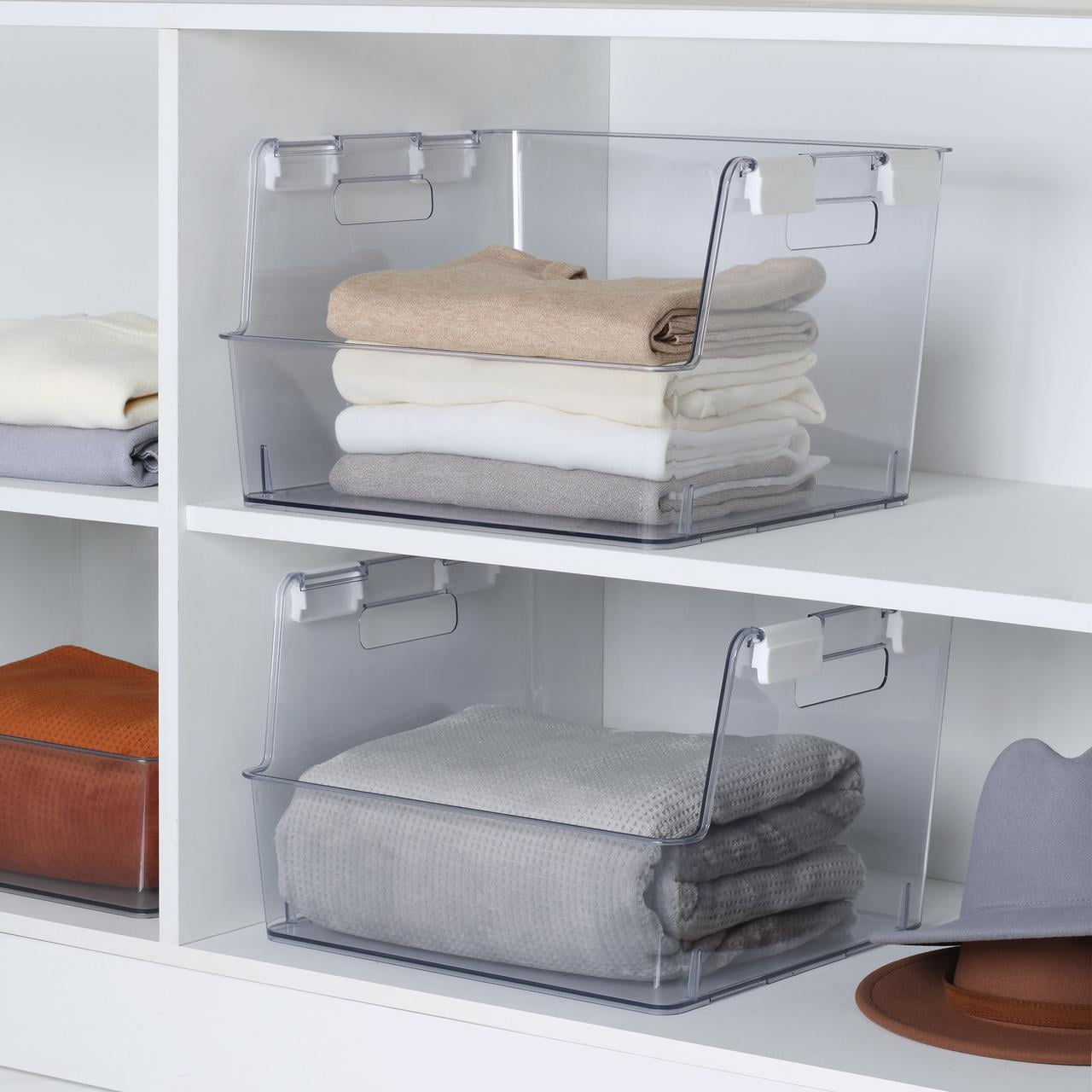 Mainstays Large Clear Plastic Stackable Bin for Closet with White Latches - Image 3