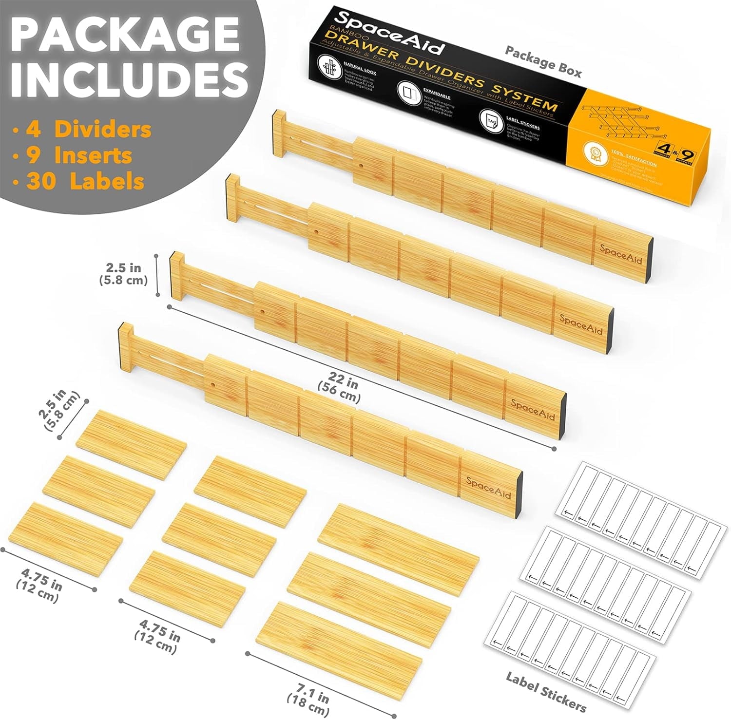 Bamboo Kitchen Organizer Drawer Dividers, Expandable(17-22 in), 17"L x 0.6"W x 2.6"H - Image 2