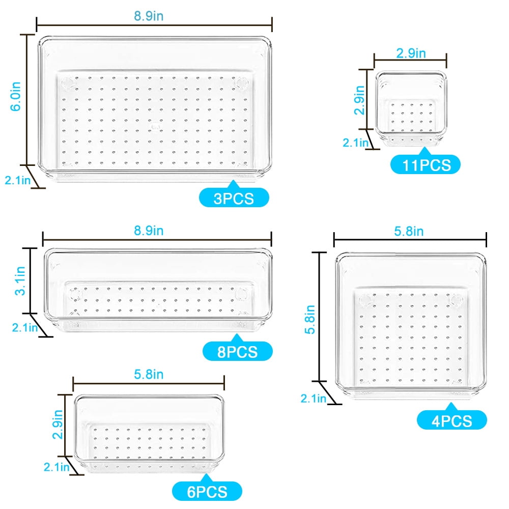 LeaderPro 32 Pcs Drawer Organizer with 5 Sizes Clear Desk Drawer Dividers Plastic Storage Containers - Image 5