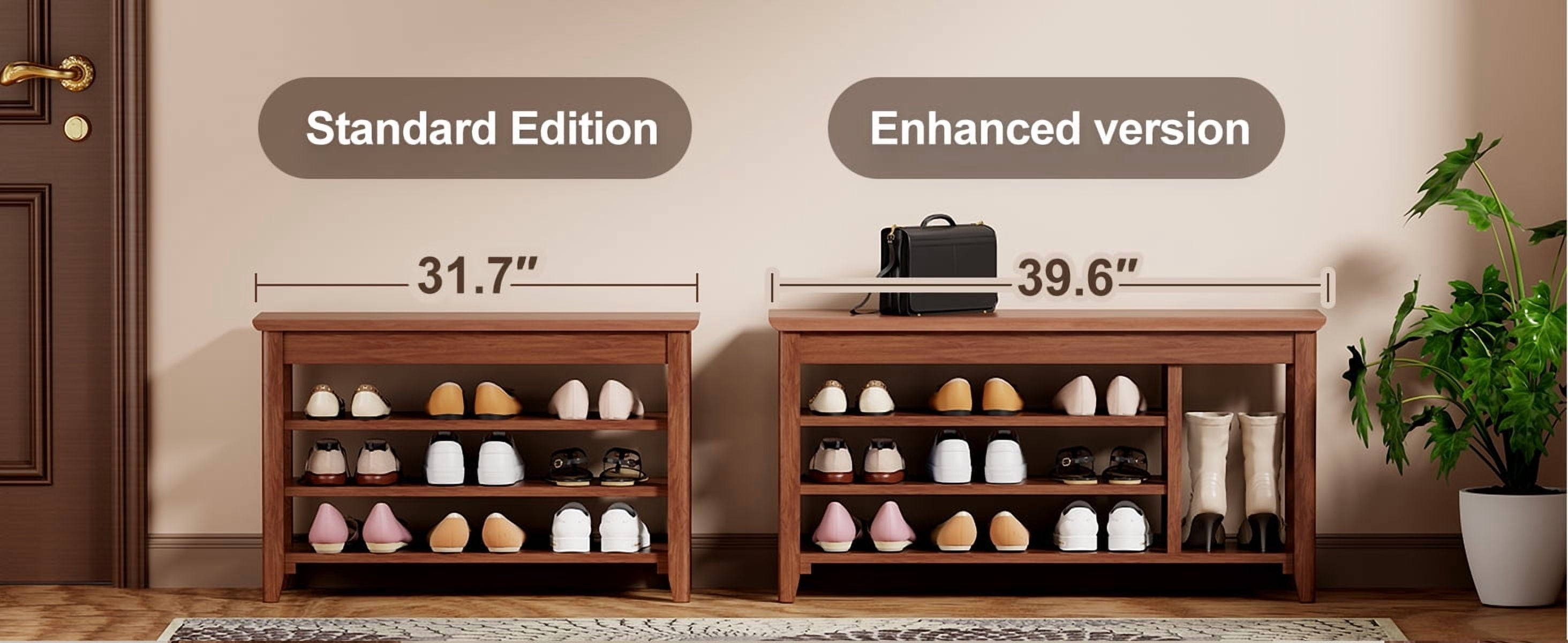 Solid Wood Shoe Rack with Storage Bench 100 Percent Wooden Entryway Hallway Organizer 550 LBS Load Bearing Capacity for Boots Walnut Finish - Image 4