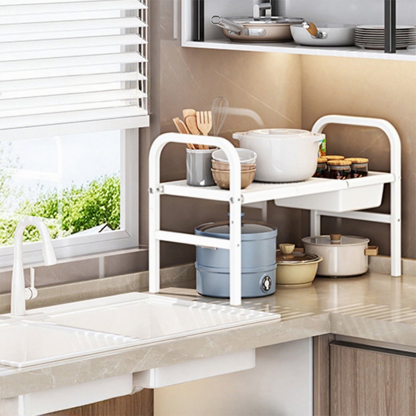 Cinvoph Scalable Cabinet Organizer Shelf Versatile Countertop Spice Rack Space Saving for Kitchen Bathroom Desk Pantry Utensils Home Storage - Image 6