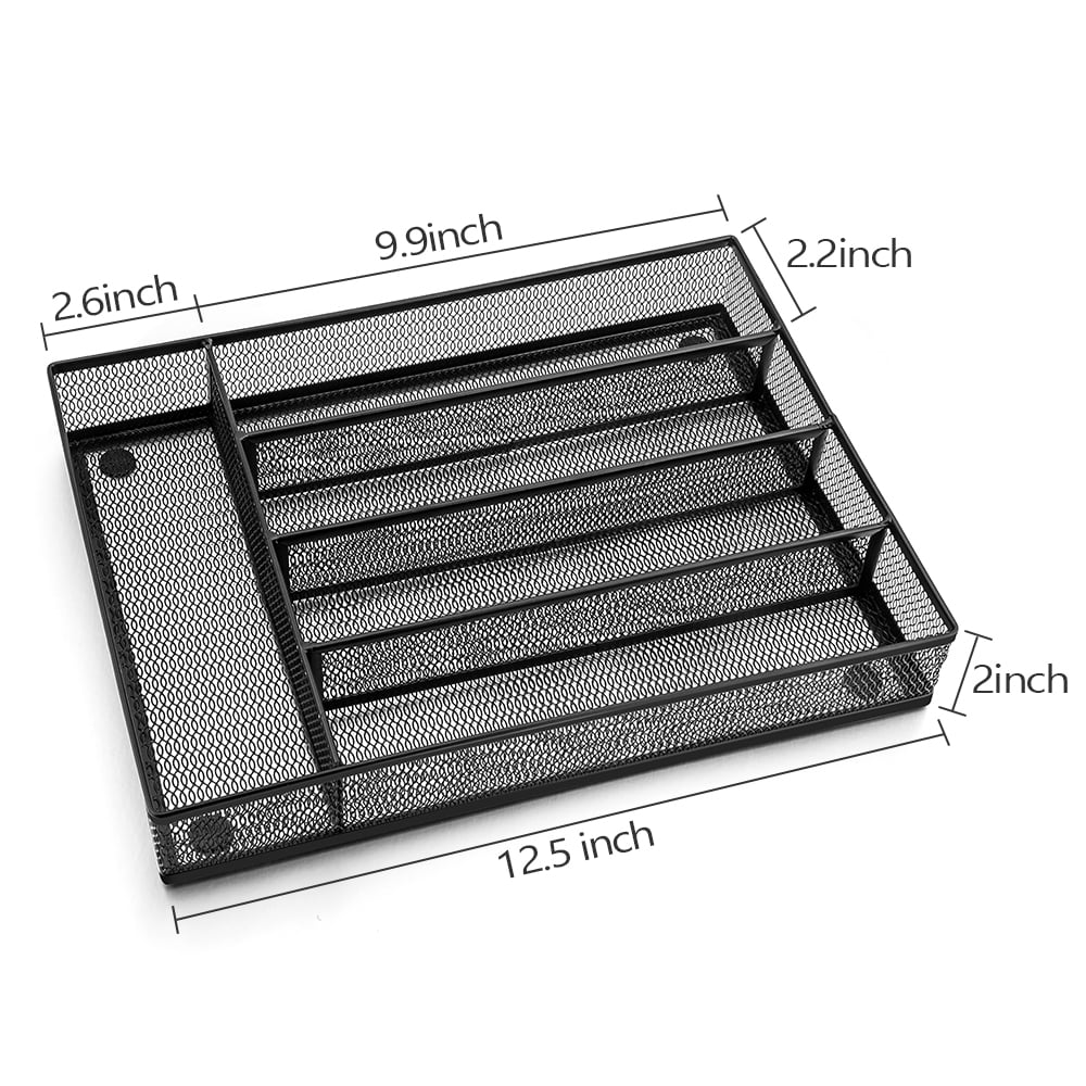 Black Kitchen Drawer Organizer, Walchoice Metal Mesh Silverware Organizer, Cutlery Holder Tray for Kitchen Drawers, 5 Compartment - 12.5 x 9 - Image 4