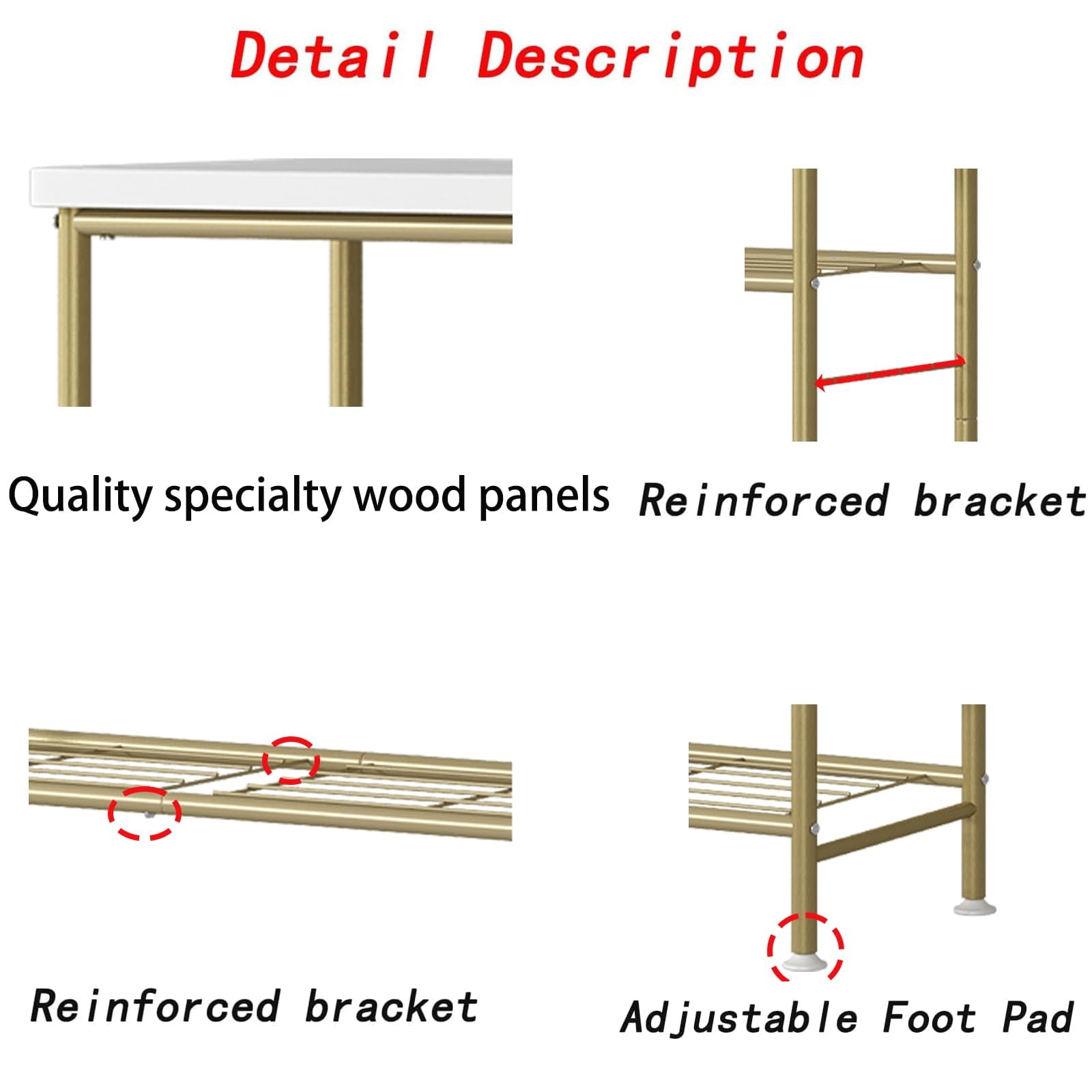 hoe Rack Organizer 4 Tier for Closet Entryway Free Standing Metal Storage Shoe Shelf,Gold - Image 5