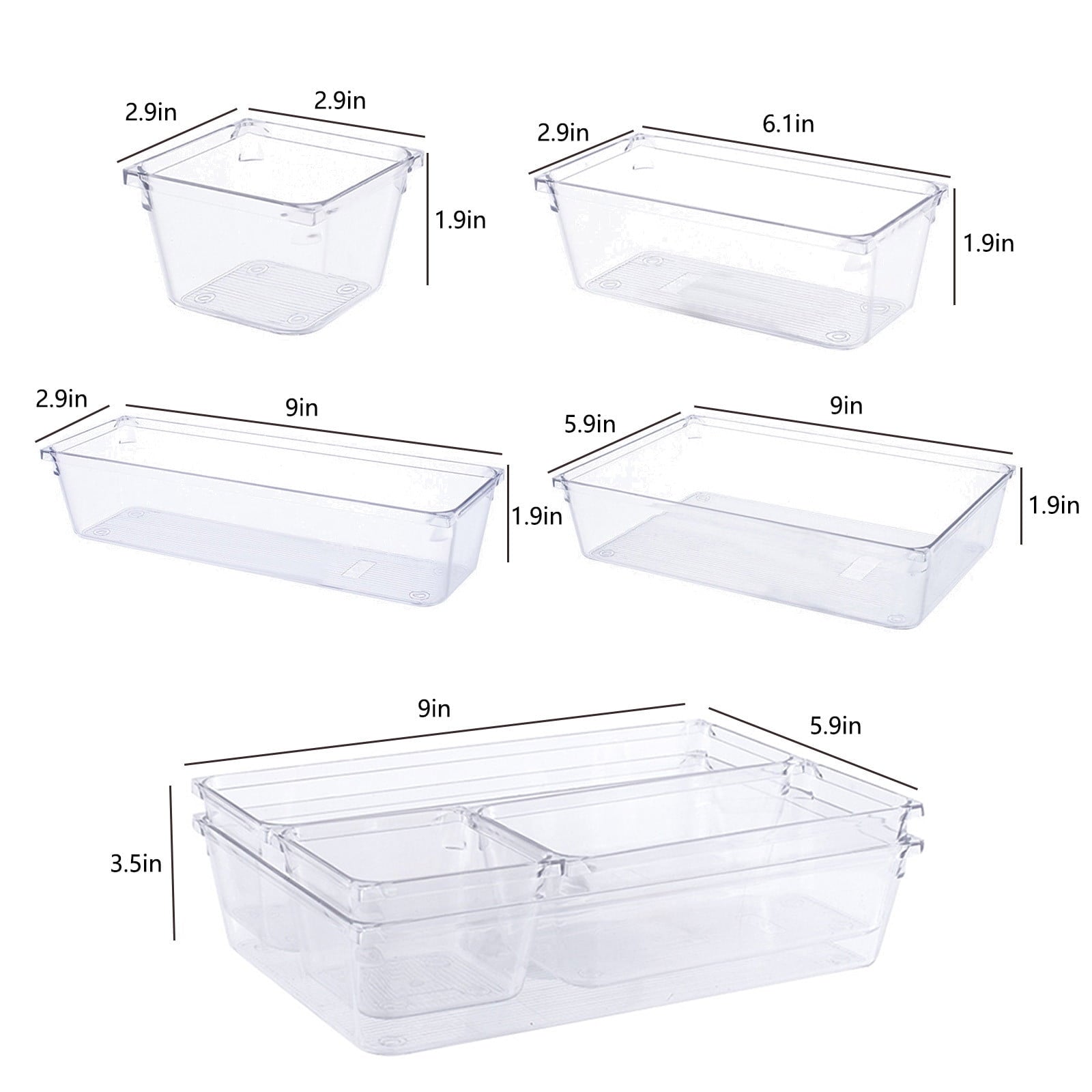 4-Piece Clear Plastic Drawer Organizer Set for Home and Office Storage - Image 3