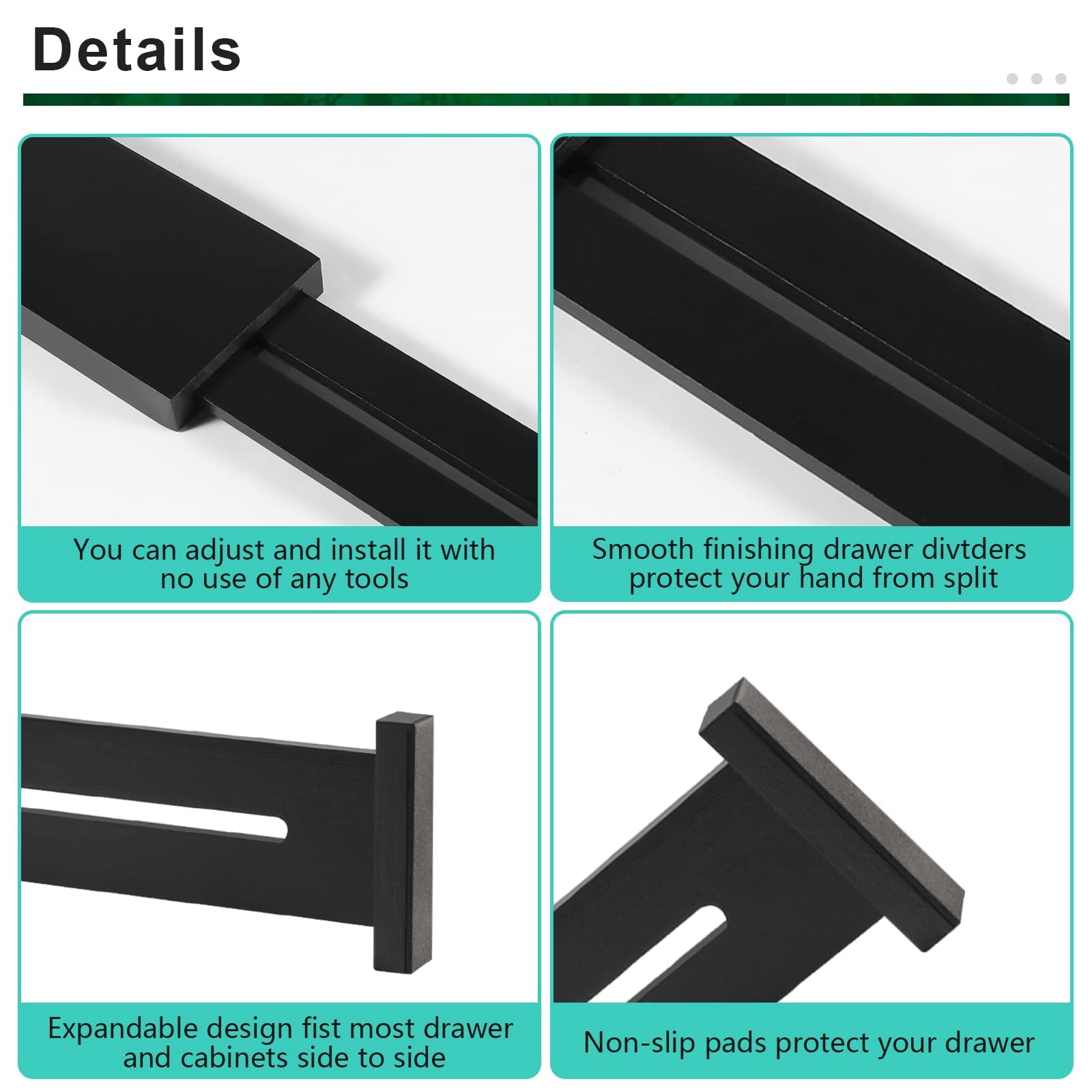 Bamboo Drawer Dividers Organizer with Inserts, Expandable from 12.5-21.7", Adjustable Drawer Organizer Separators for Utensils, Dresser, Bed - Image 4