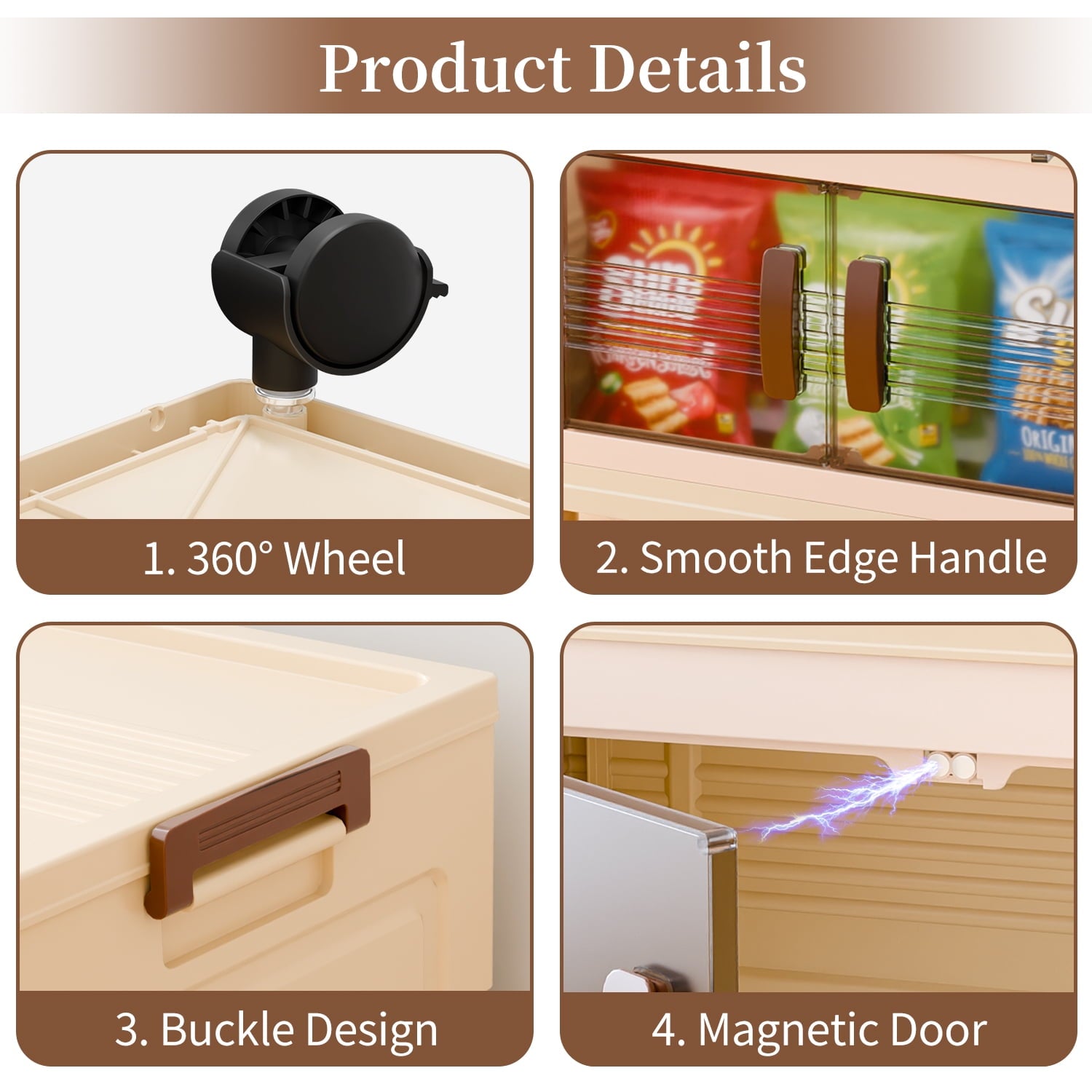 TINANA Plastic Storage Bins with Lids, 4 Tier 124QT Stackable Storage Containers with Wheels, Folding Closet Organizers for Living Room, Off - Image 5