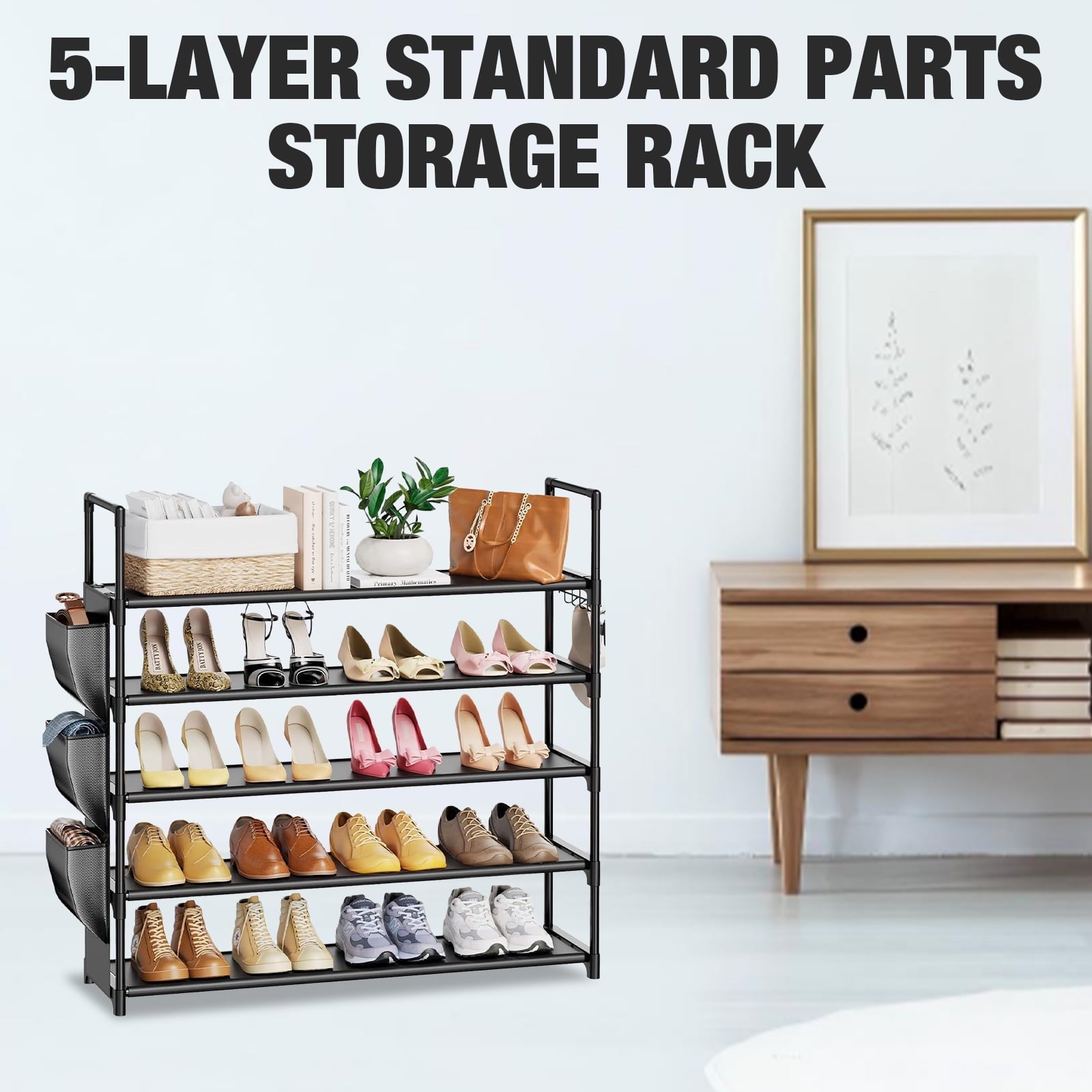 5-Tier Shoe Rack for Closet & Entryway, Heavy Duty Metal Shoe Organizer, 34" Tall, Black - Holds 20-25 Pairs, Space-S... - Image 4