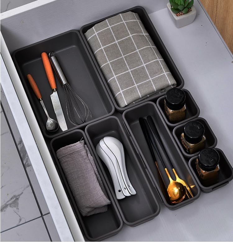 8 count Drawer Organizer, 3 Sizes Versatile Desk Drawer Organizer Trays, Drawer Dividers, Organization and Storage Bi... - Image 5