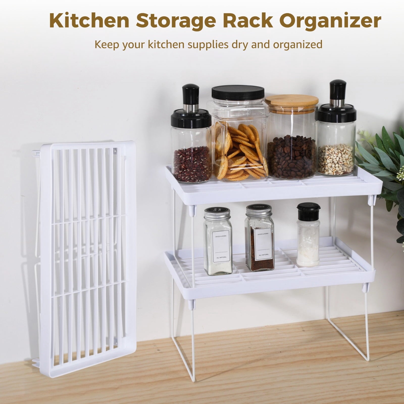6 Pcs Foldable Organizer Shelf - 6-Tier Stackable Kitchen Rack, Organizer Shelf, White Plastic Breathable Grid with M... - Image 5