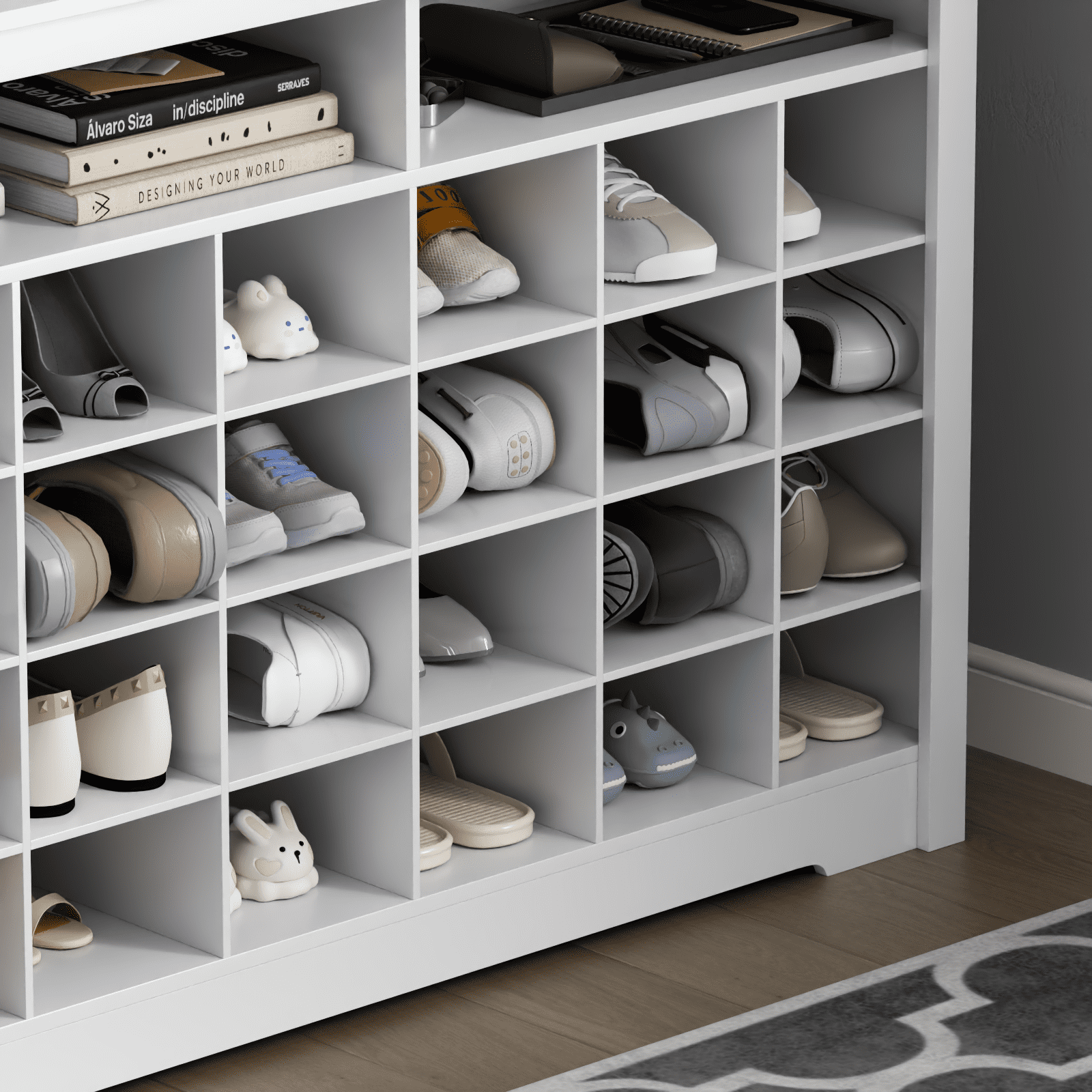 5-Tier Shoe Storage Cabinet, White Freestanding Shoe Rack with 26 Cubbies, Modern Wooden Shoe Organizer with 24 Pair Shoe for Entryway, Clos - Image 5