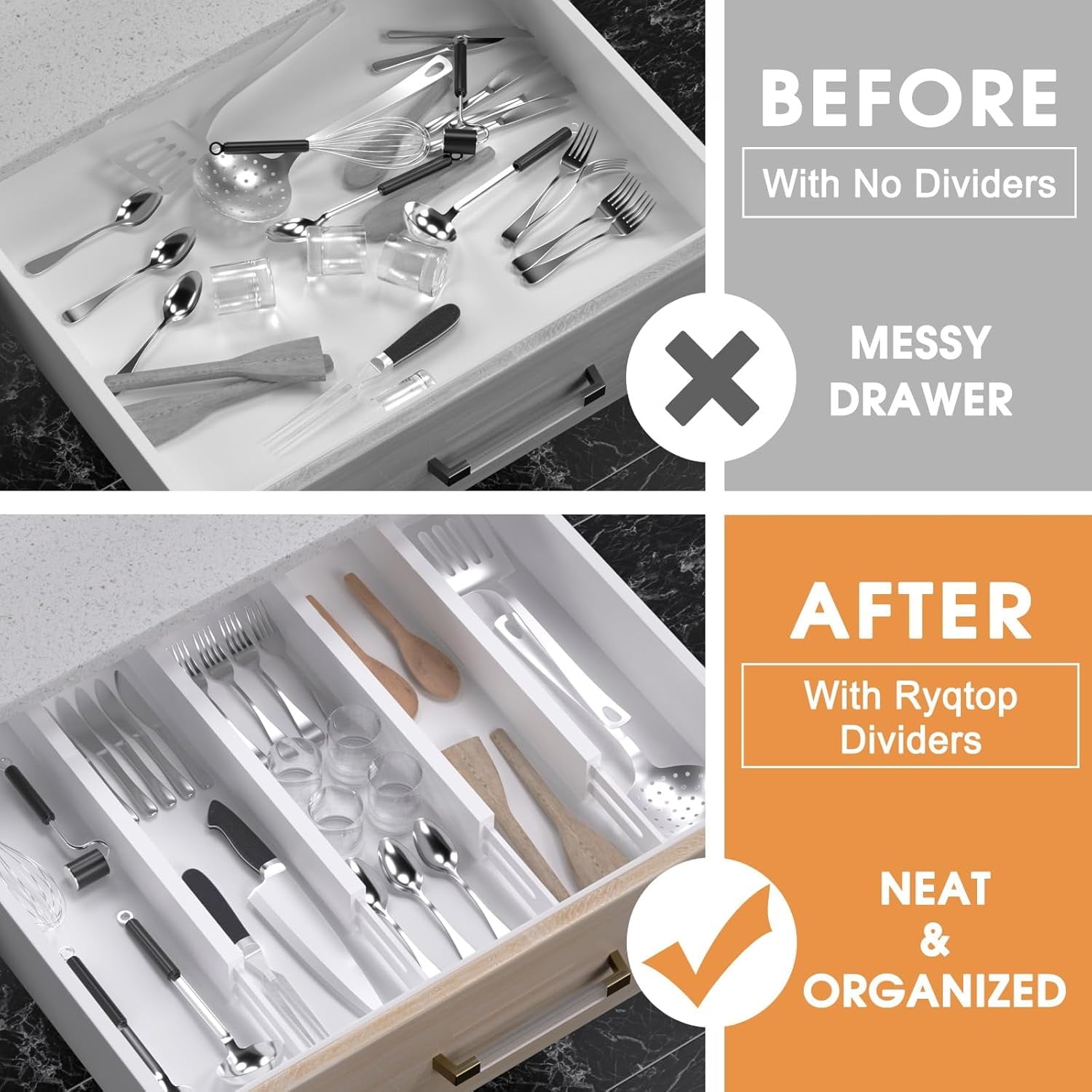 Bamboo Drawer Dividers,12-17" Adjustable Kitchen Drawer Organizer for Clothes,4 Pack Expandable Drawer Organization S... - Image 2