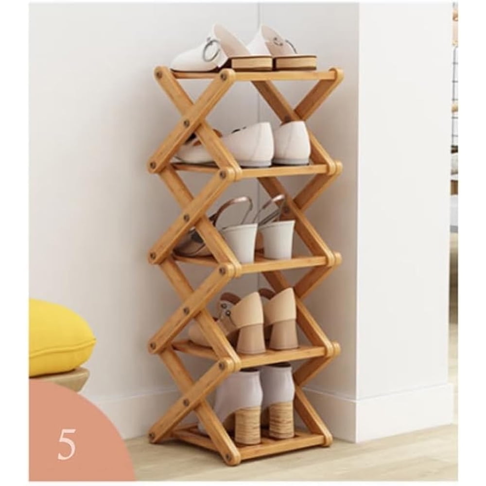 5 Layers Shoe Rack, Bamboo Foldable Shoes Organizer Free Standing Shelf for Entryway, Closet, Bedroom, Hallway, Witho... - Image 2
