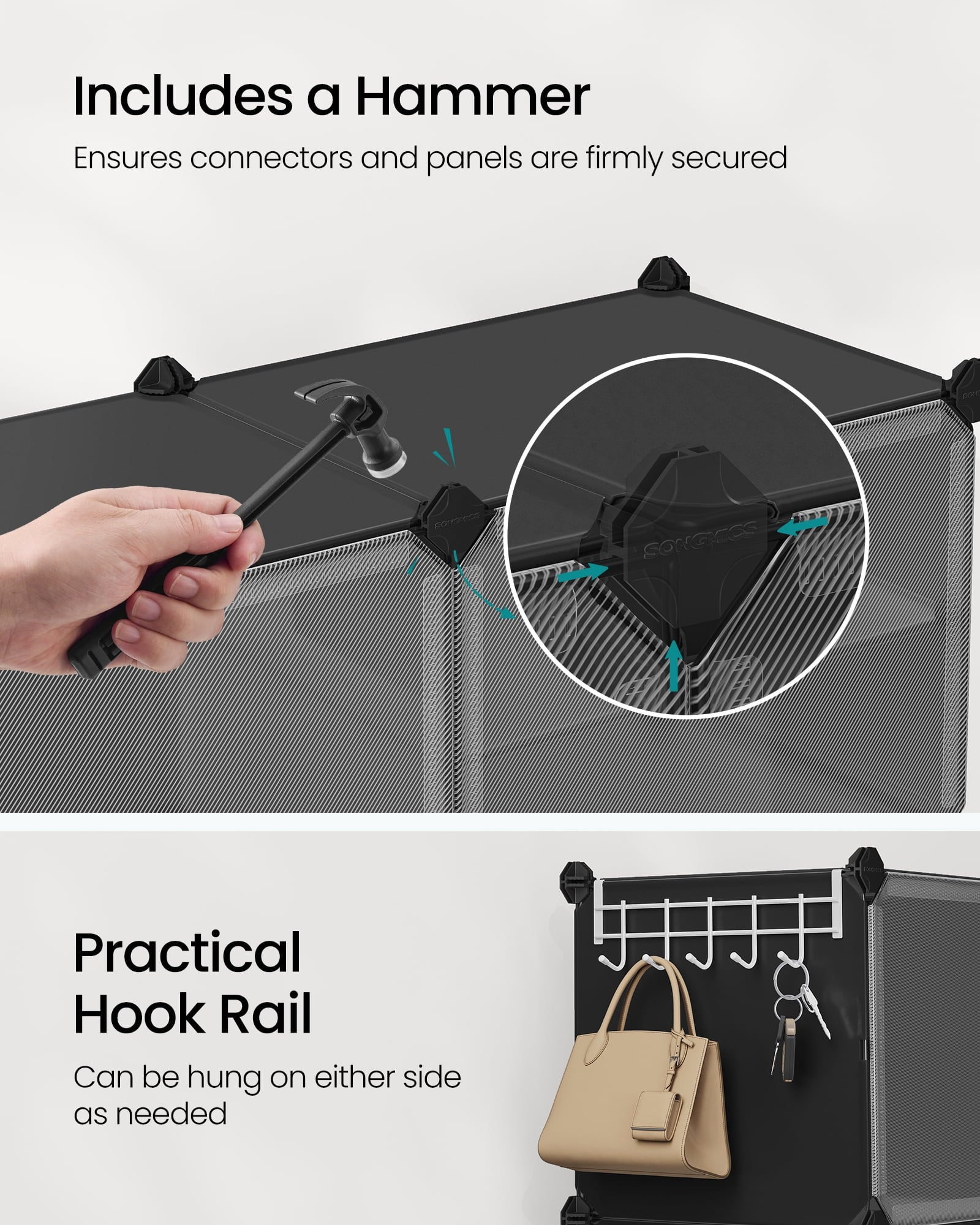 Organizer, 10-Tier Storage Cabinet for Closet and Entryway, Holds 40 Pairs of s, Adjustable, Ink Black and Trasparent - Image 5