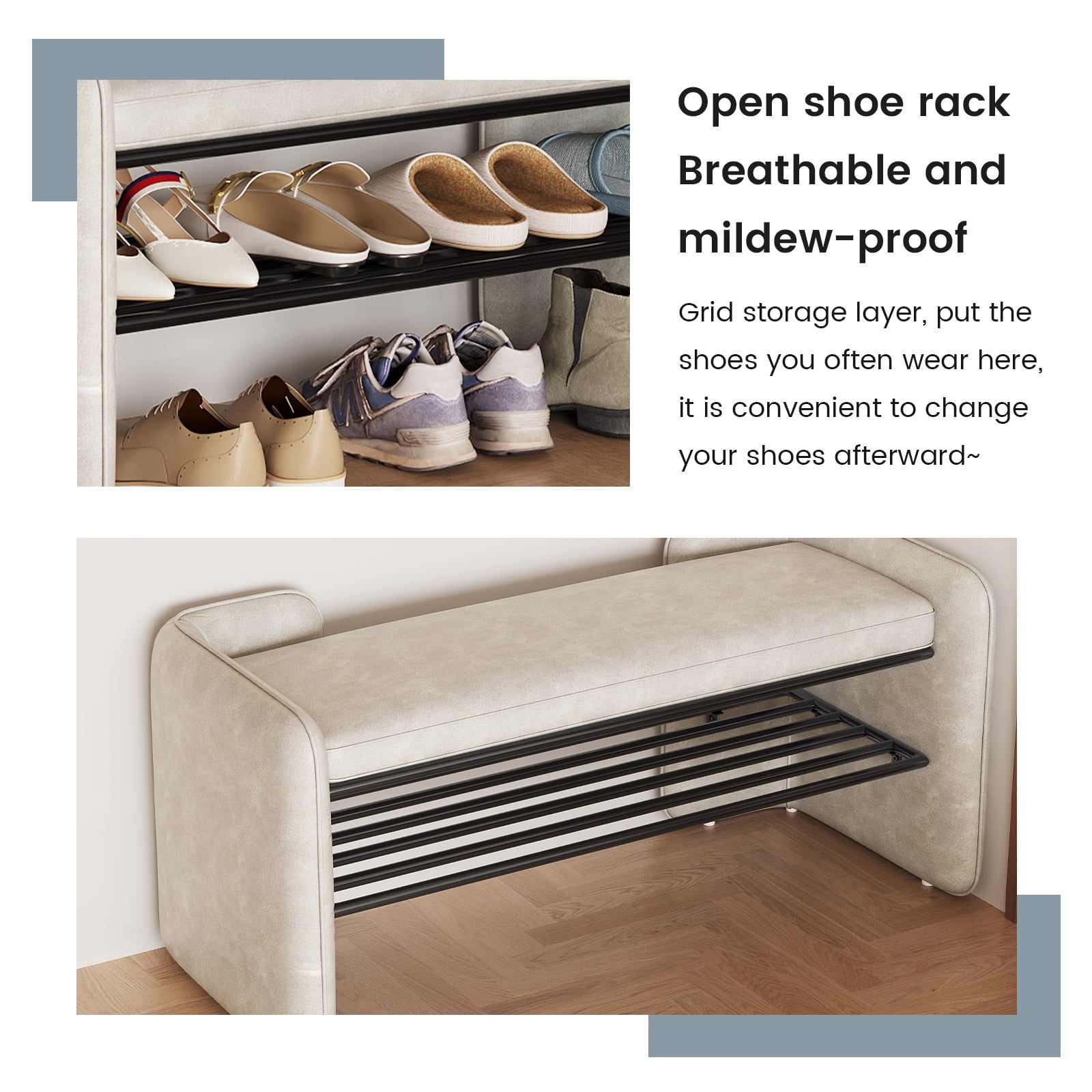 Shoe Bench with 2-Tier Shoe Rack, Entryway Bench, Shoe Bench Organizer, Storage Bench for Entryway, Entry, Living Roo... - Image 5