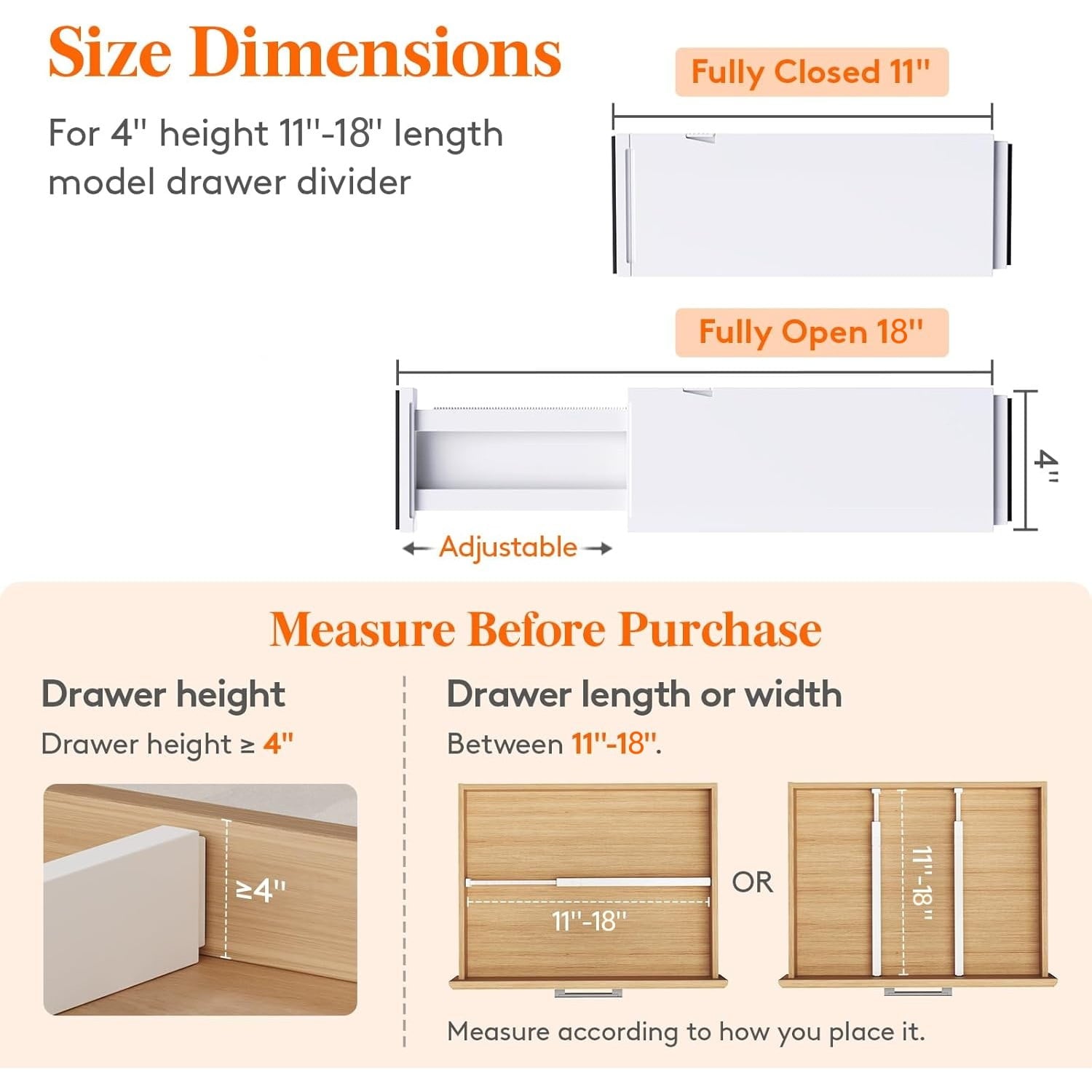 Behome 6 Pack Drawer Dividers, 11-18" Adjustable Dresser Drawer Organizers for Clothes, 4" High Expandable Drawers Se... - Image 3