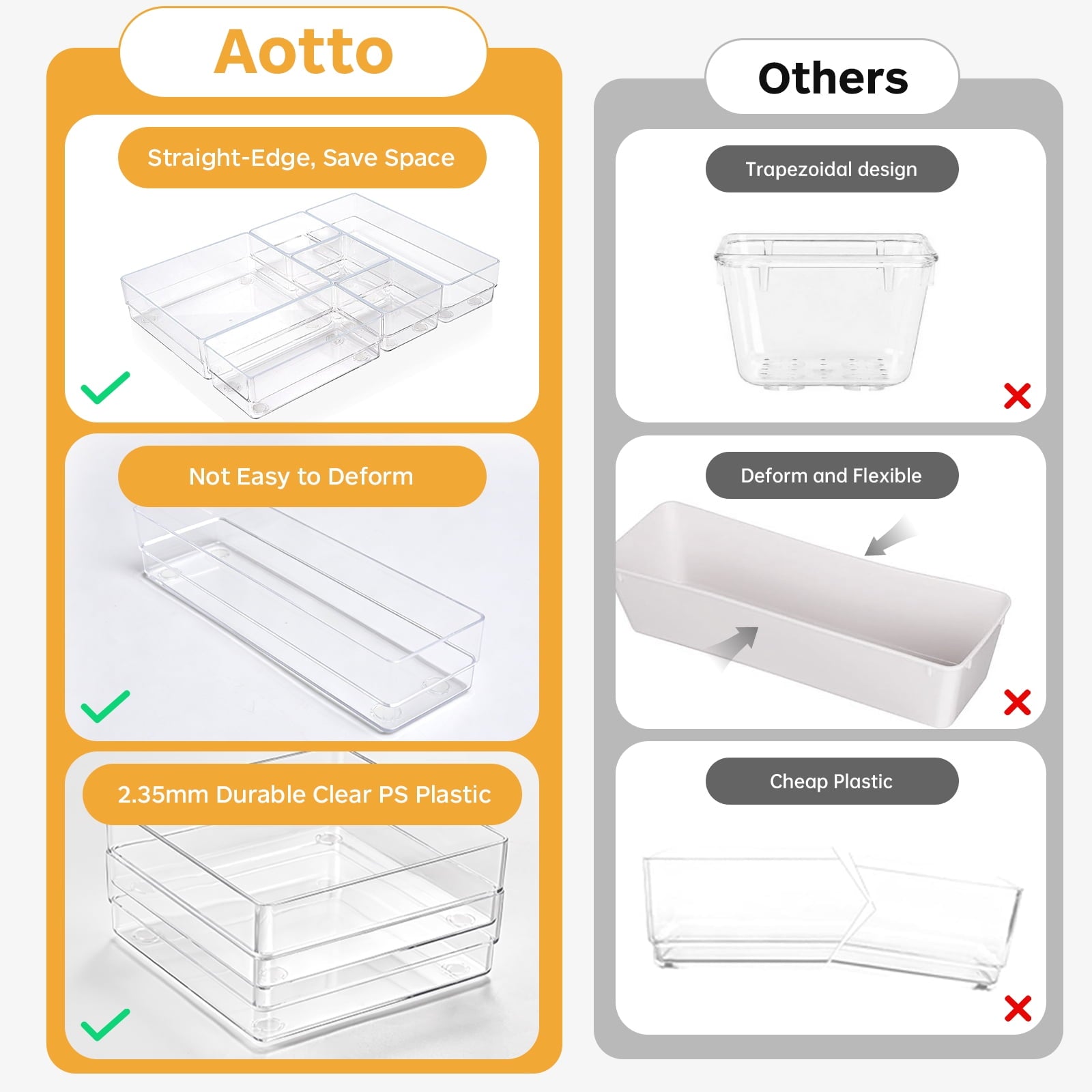 Clear Plastic Drawer Organizers Set of 25, 4-Size Versatile kitchen utensil drawer organizer Non Slip Storage Bins fo... - Image 4