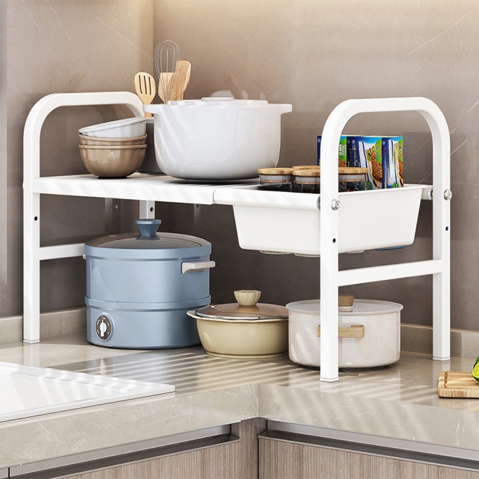 Cinvoph Scalable Cabinet Organizer Shelf Versatile Countertop Spice Rack Space Saving for Kitchen Bathroom Desk Pantry Utensils Home Storage - Image 5