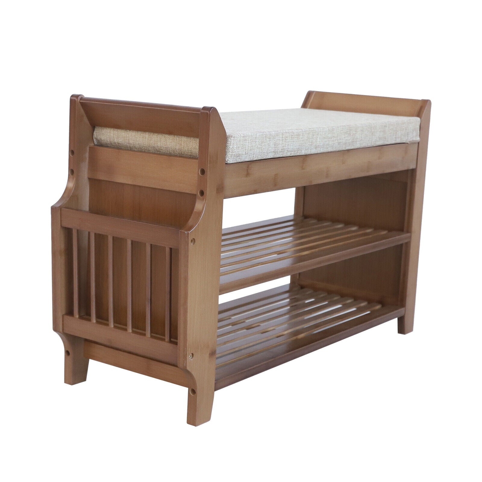 2 Rack for Home Bamboo Rack Brown Bench with Soft Cushion Entryway s Organizer Shelf 6 Pairs s Bench - Image 5