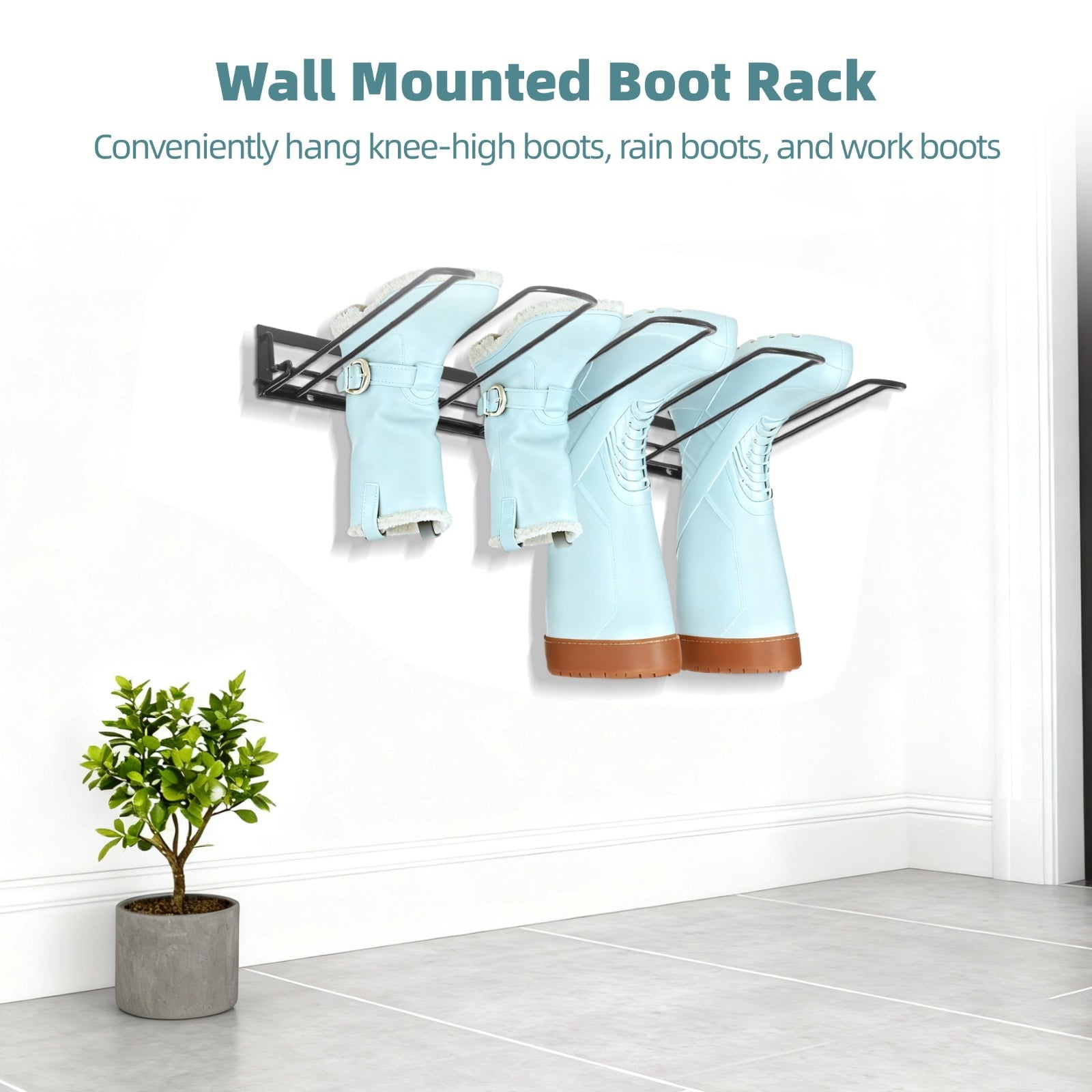 Boot Rack, Wall Mounted Boot Rack for Closet, Iron Boot Hangers with Adhesive Hooks, Expansion Screws, Space-Saving B... - Image 3