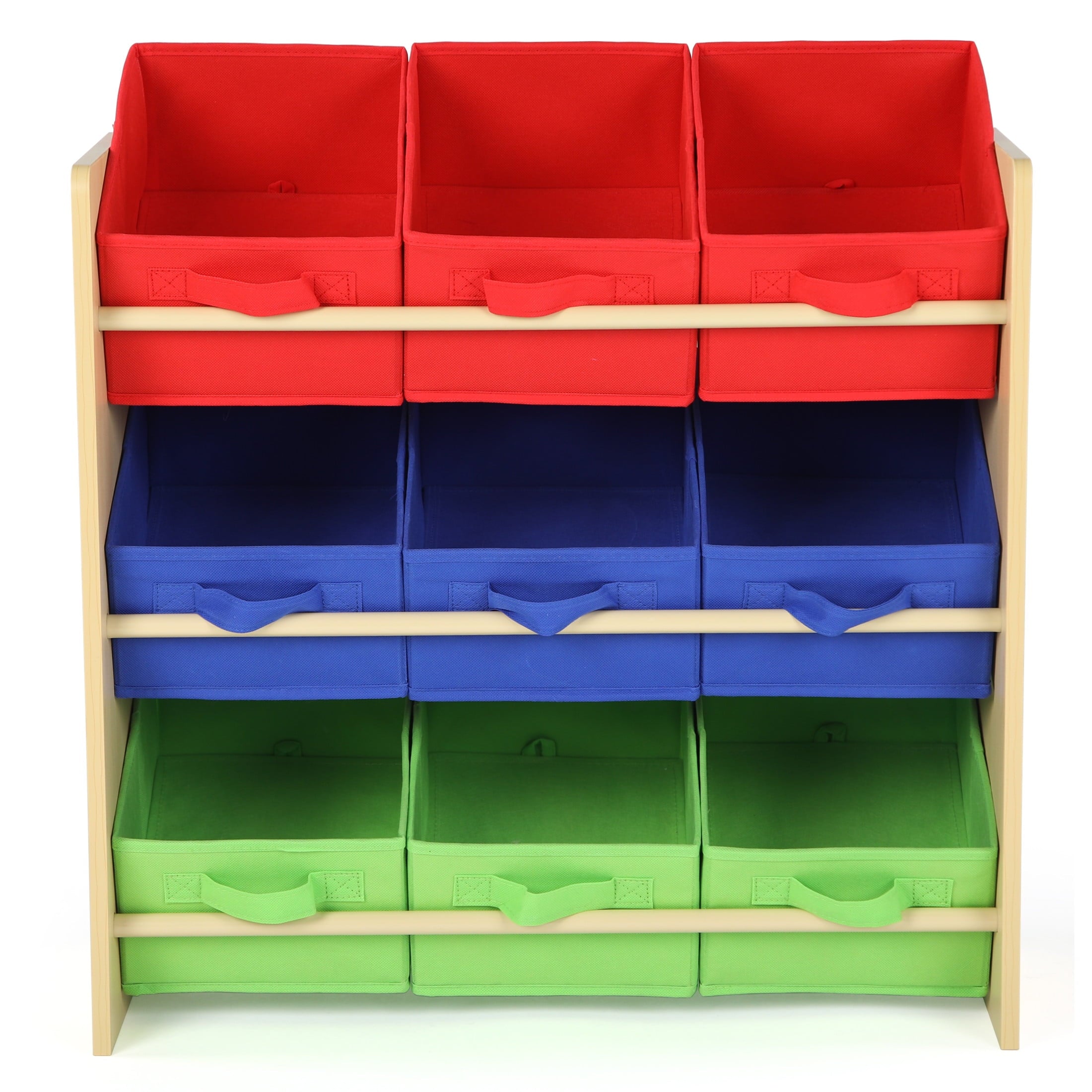 Kids Toy Organizer with 9 Fabric Storage Bins, Natural/Primary - Image 2