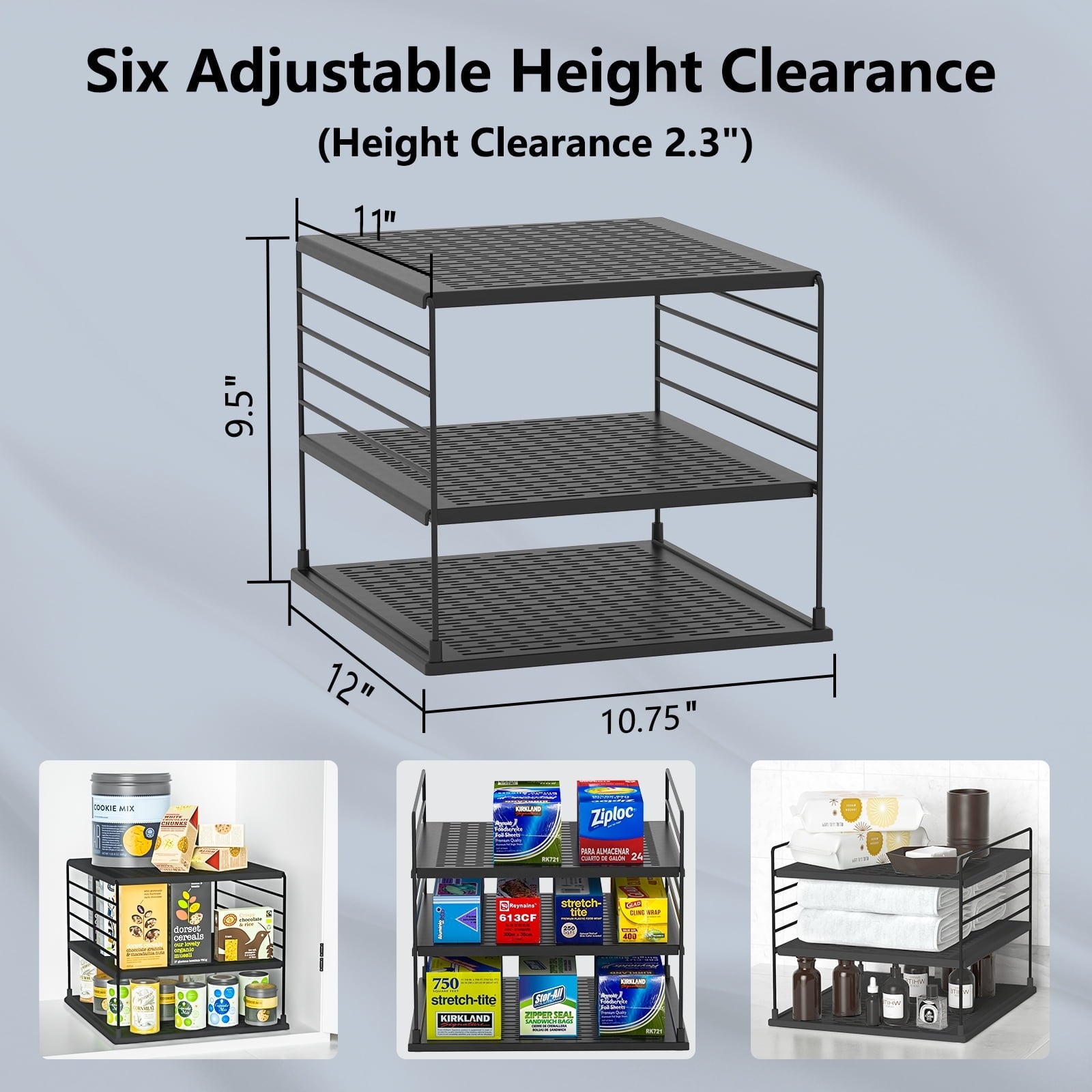 YTCYKJ Adjustable Shelf Storage , Pantry Organizer, Divided Compartment Holder for Aluminum Foil, Wraps & Baggie Boxes, Black - Image 2