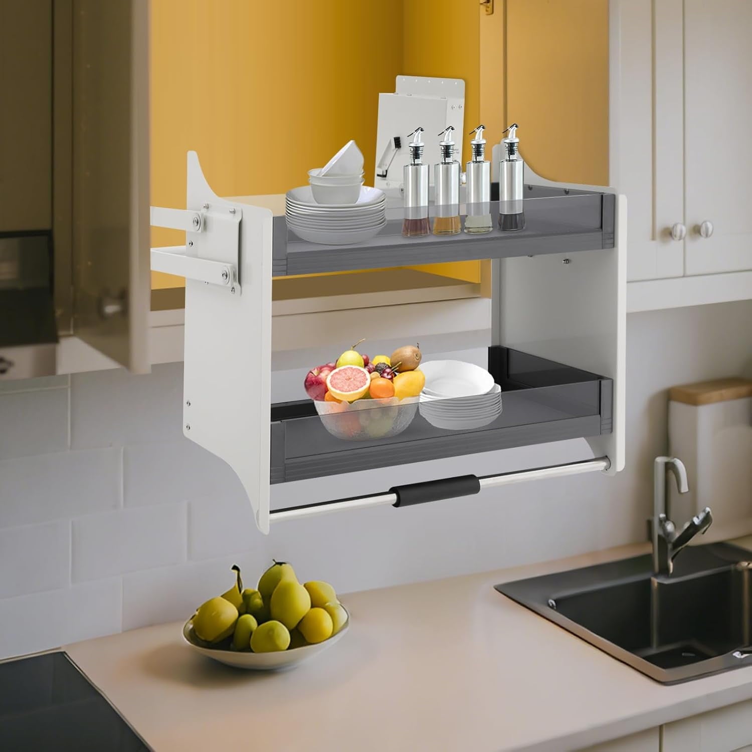 30 Inch Pull Down Cabinet Organizer, 2 Tier Kitchen Cabinet Pull Down Shelf Large Storage Space, Heavy Duty Cabinet Organizer for Kitchen Ca - Image 3
