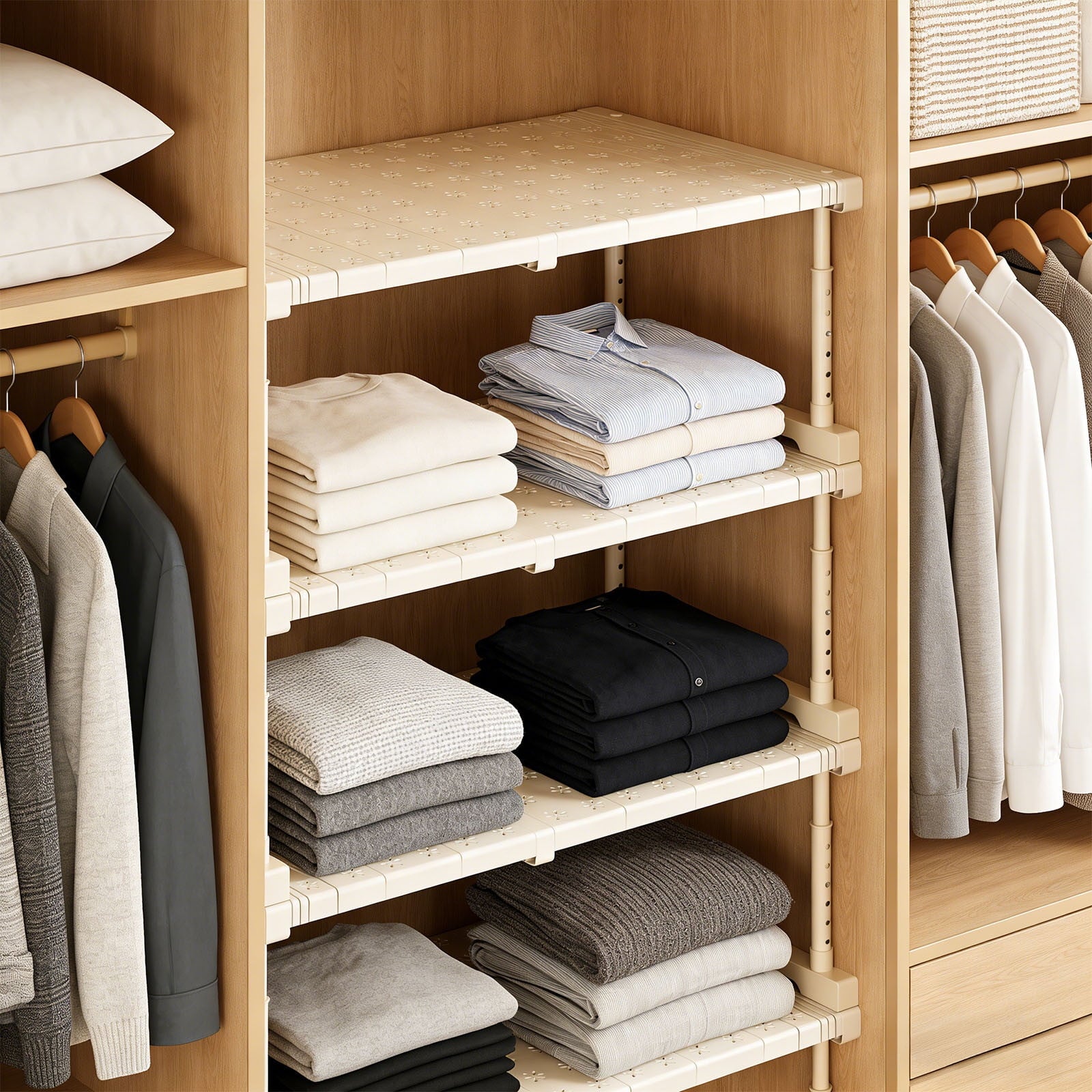 Adjustable White Plastic Mesh Storage Rack for Wardrobe and Cabinet Interior, Extendable Layered Shelving System with... - Image 3