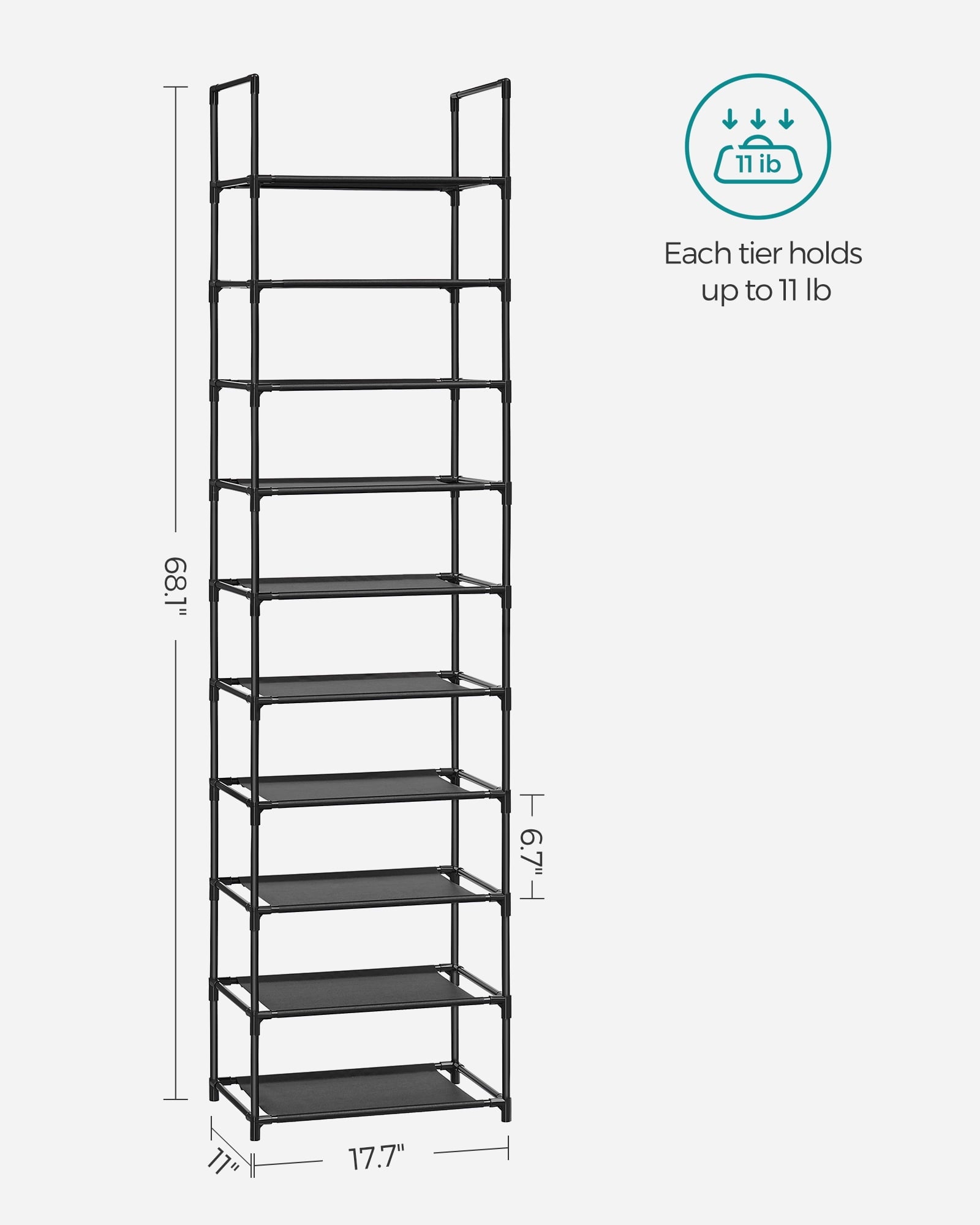 Shoe Rack, 10 Tier Shoe Shelf, Shoe Storage Organizer,Metal Frame, Non-Woven Fabric Shelves, for Entryway, Bedroom, B... - Image 2
