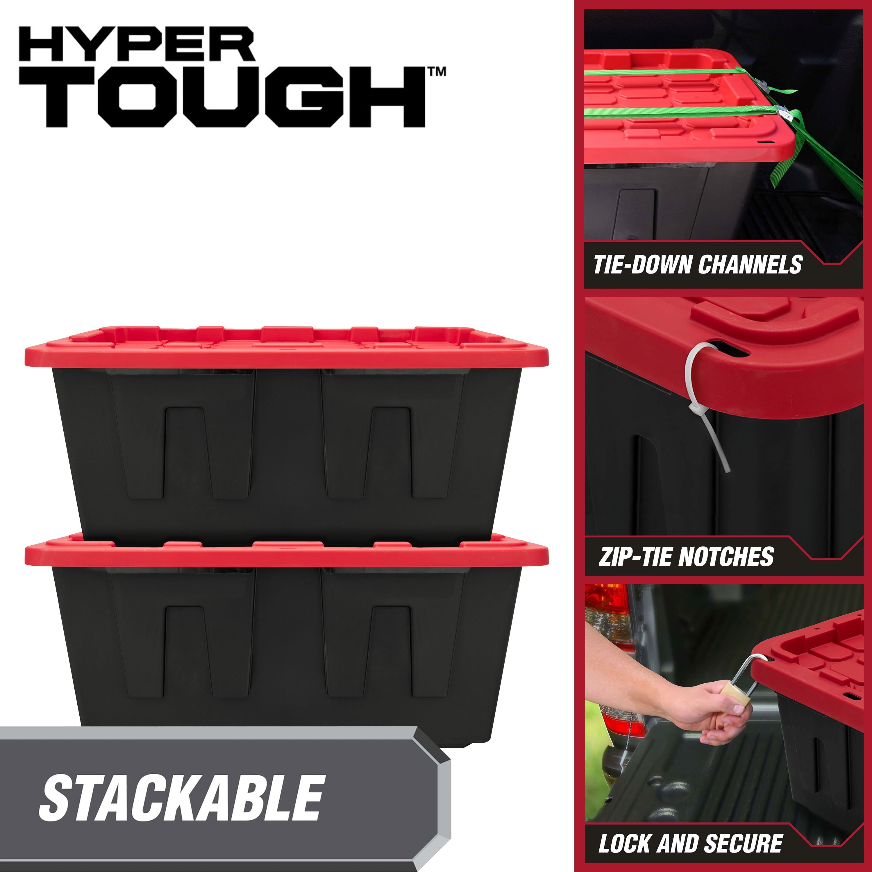 (2 pack) Hyper Tough 40 Gallon Extra Large Storage Bin with Snap Lid, Black and Red, Heavy Duty Plastic Storage Container - Image 5