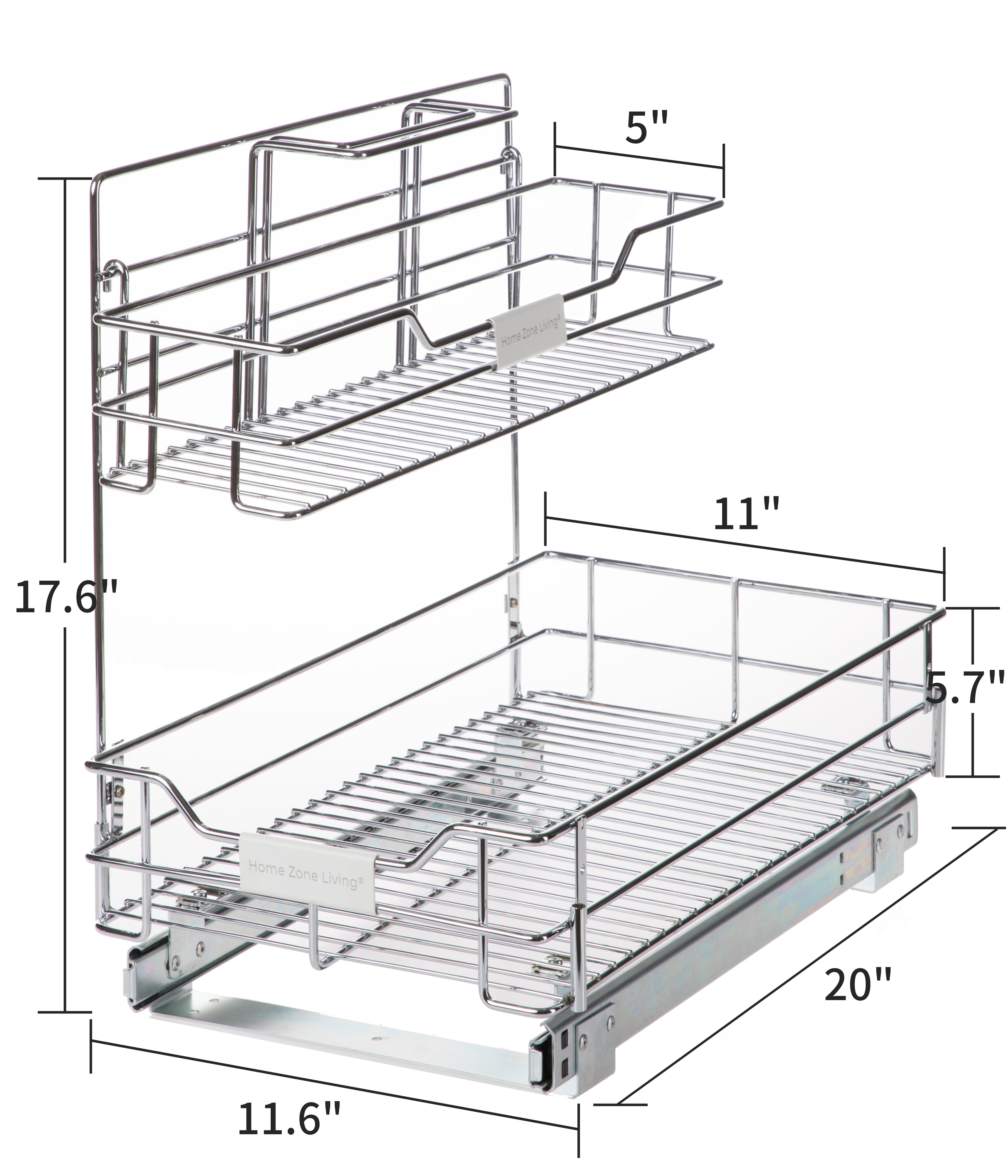 11.60” Width x 20” Depth 2 Shelves Slide Out Storage Organizer, Silver - Image 4