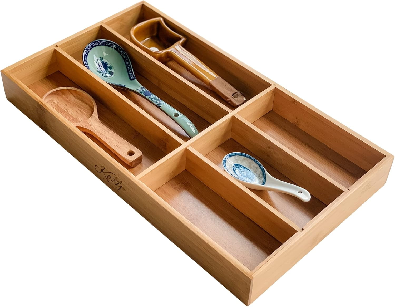 Premium Bamboo Drawer Organizer 6-Compartment Wood Finish Organizer for Kitchen, Office, or Clothing - Image 2