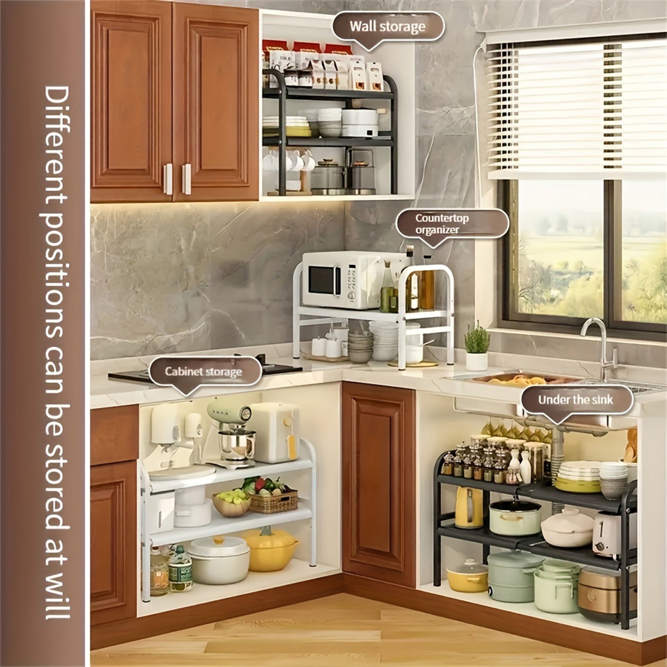 1pc Sink Organizers and Storage 2 Tier Cabinet Shelf Organizer with 5 Detachable Panels 5 baskets for Kitchen Bathroo... - Image 4