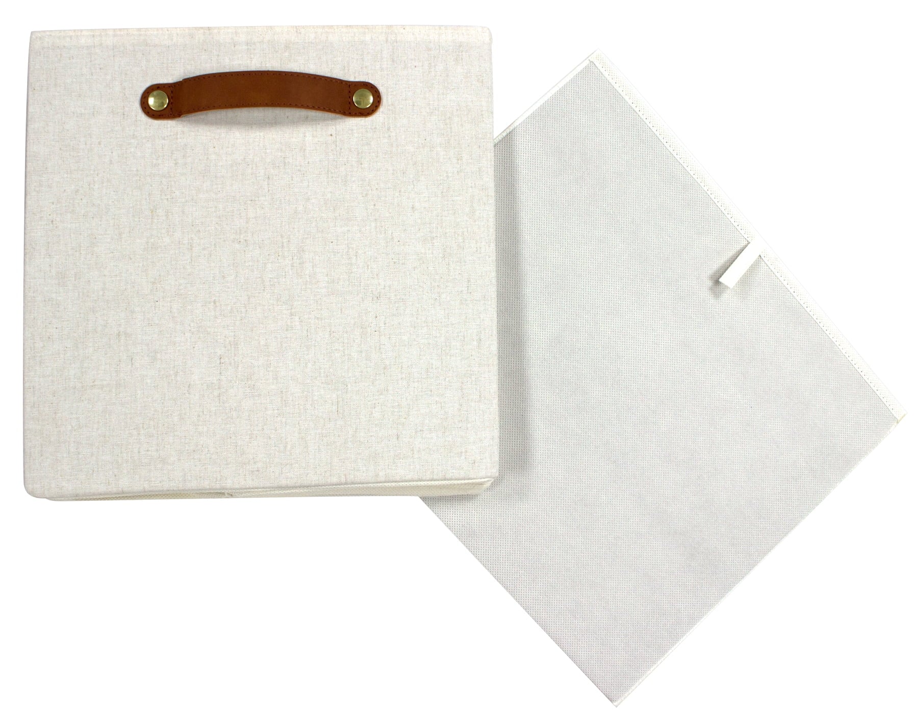 Better Homes & Gardens Fabric Cube Storage Bins (12.75" x 12.75"), Vanilla with Leather Handle, 2 Pack - Image 5