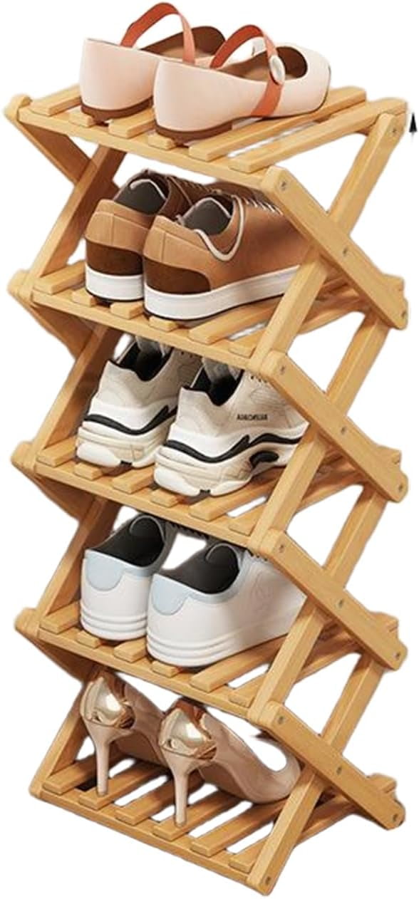 5 Layers Shoe Rack, Bamboo Foldable Shoes Organizer Free Standing Shelf for Entryway, Closet, Bedroom, Hallway, Witho... - Image 3