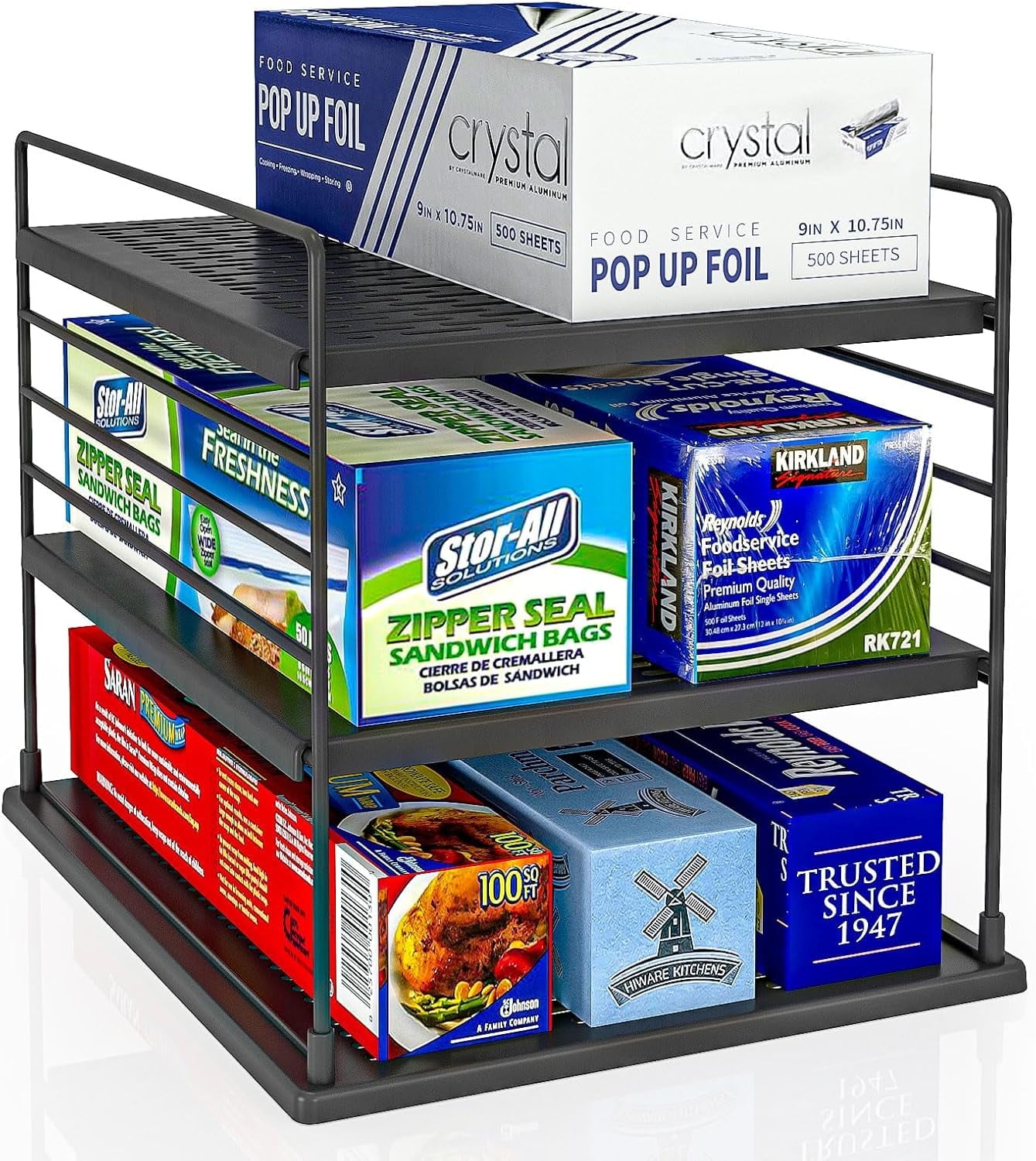 YTCYKJ Adjustable Shelf Storage , Pantry Organizer, Divided Compartment Holder for Aluminum Foil, Wraps & Baggie Boxes, Black - Image 4