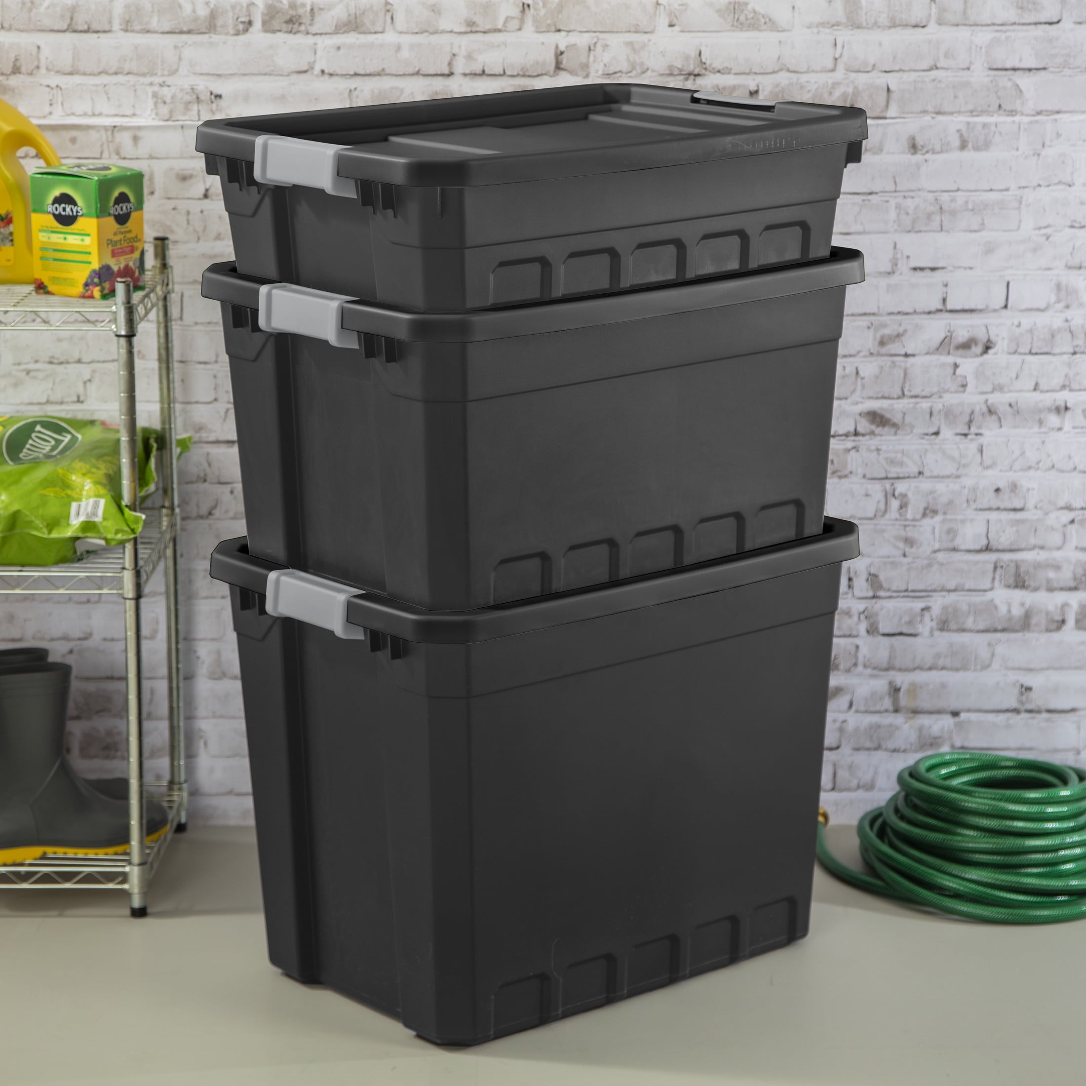 Bin, 10 Gallon Durable Plastic Tote with Latch Lid, Black, 6 Pack - Image 5