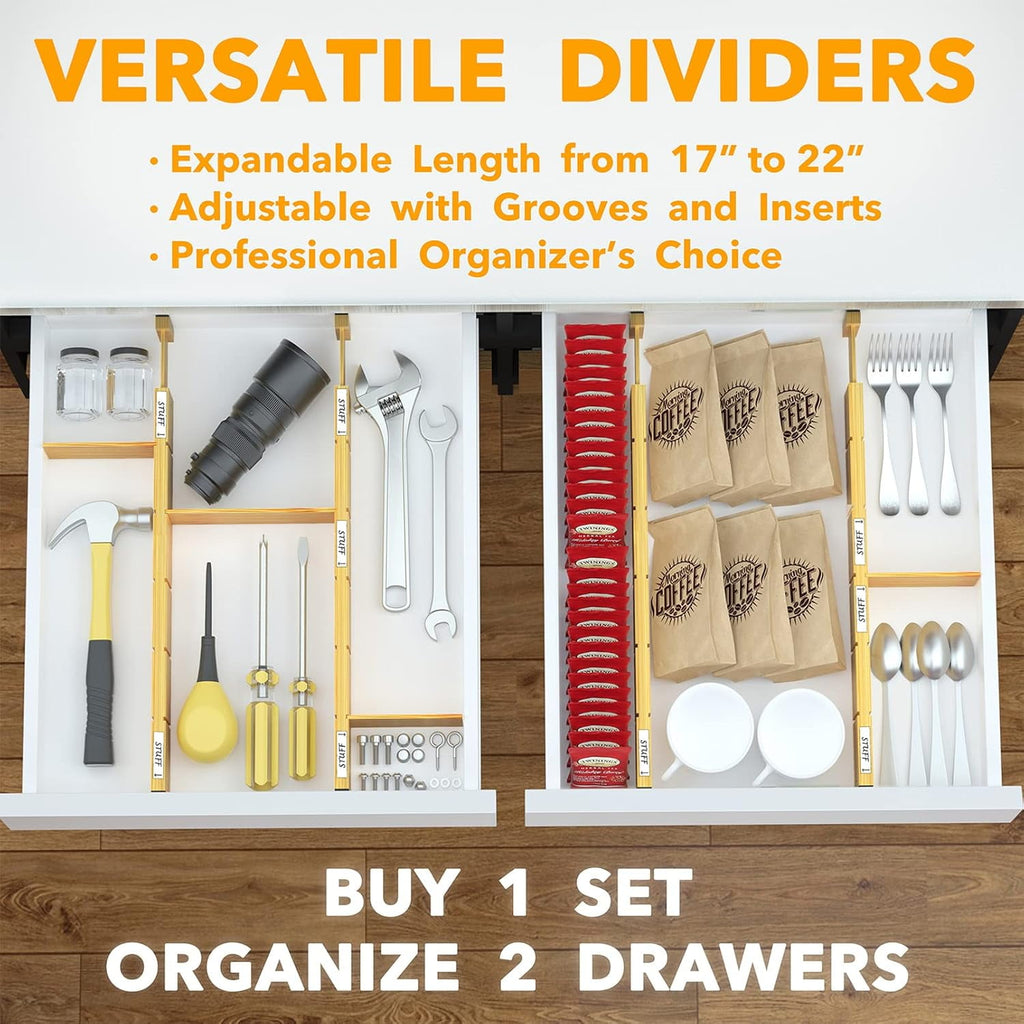 Bamboo Kitchen Organizer Drawer Dividers, Expandable(17-22 in), 17"L x 0.6"W x 2.6"H - Image 6