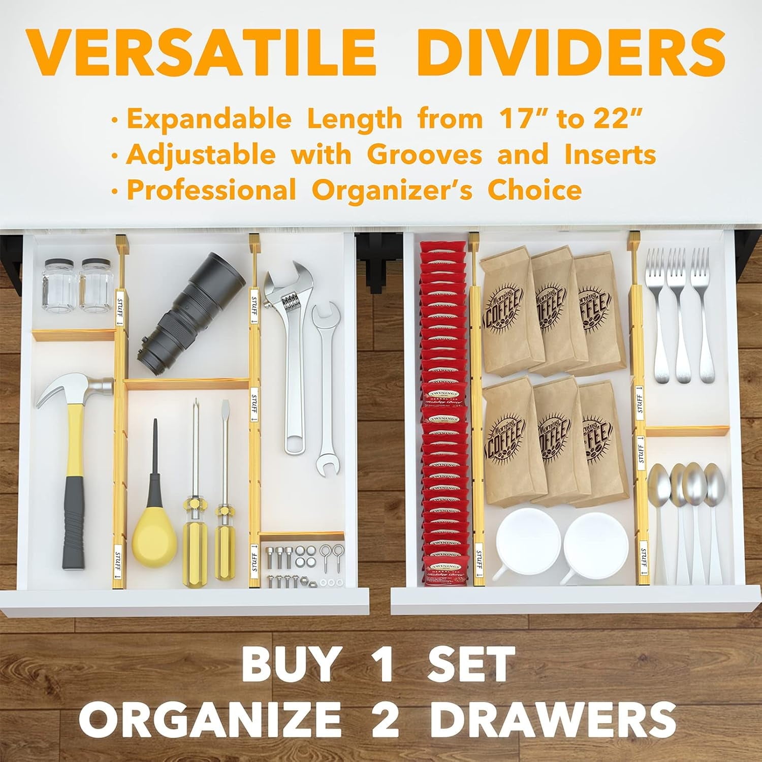 Bamboo Kitchen Organizer Drawer Dividers, Expandable(17-22 in), 17"L x 0.6"W x 2.6"H - Image 6