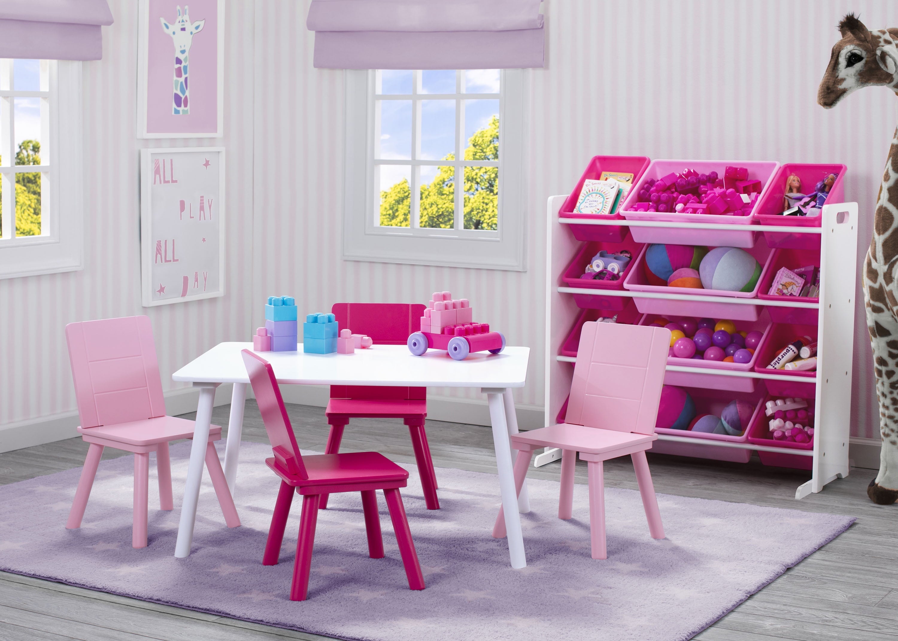 Kids Toy Storage Organizer with 12 Plastic Bins, Greenguard Gold Certified, White/Pink - Image 5