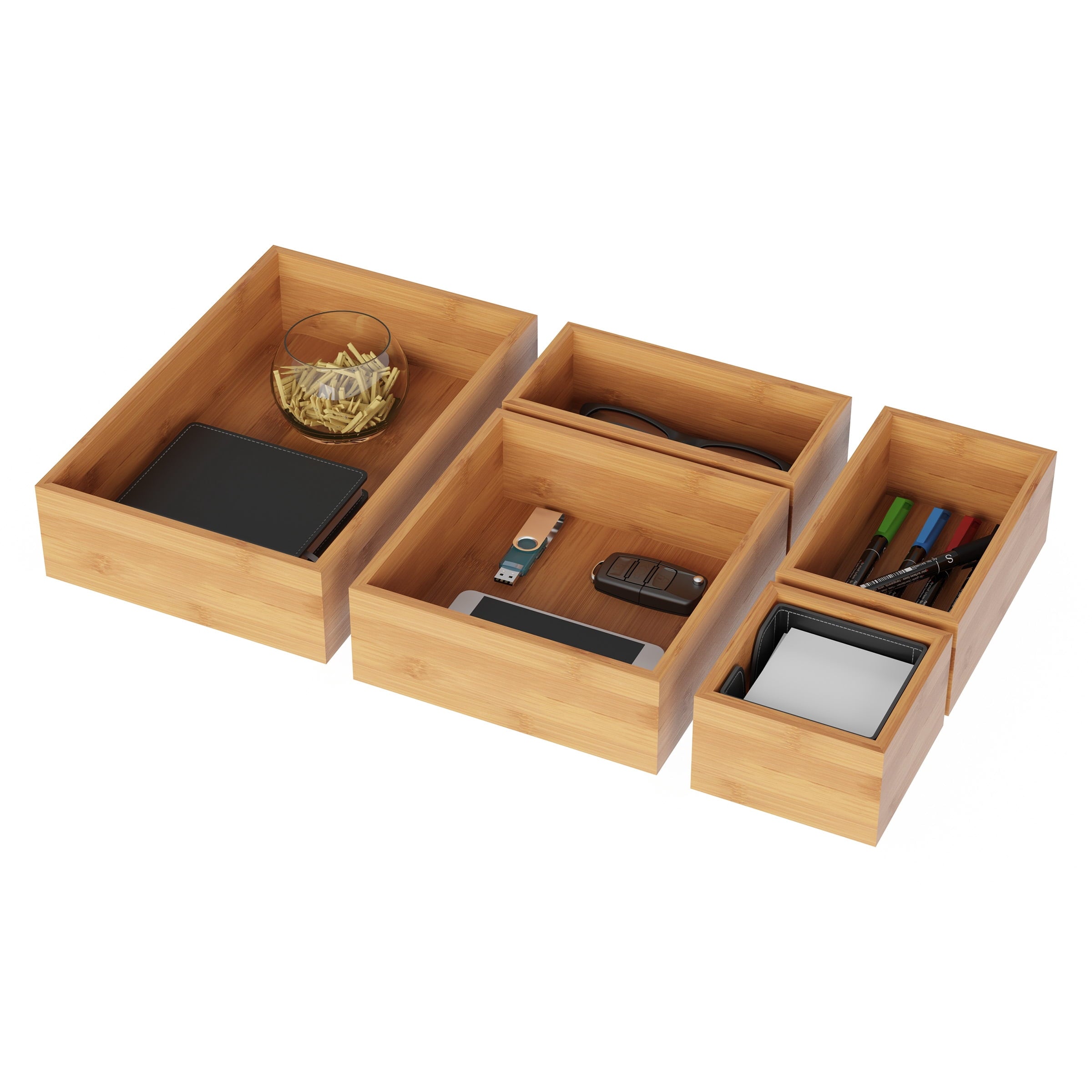 Lavish Home 5-Compartment Modular Bamboo Drawer Organizer for Home Storage - Image 5