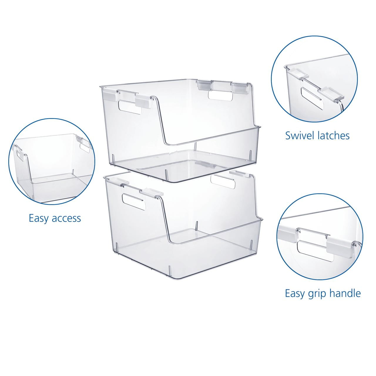 Mainstays Large Clear Plastic Stackable Bin for Closet with White Latches - Image 4