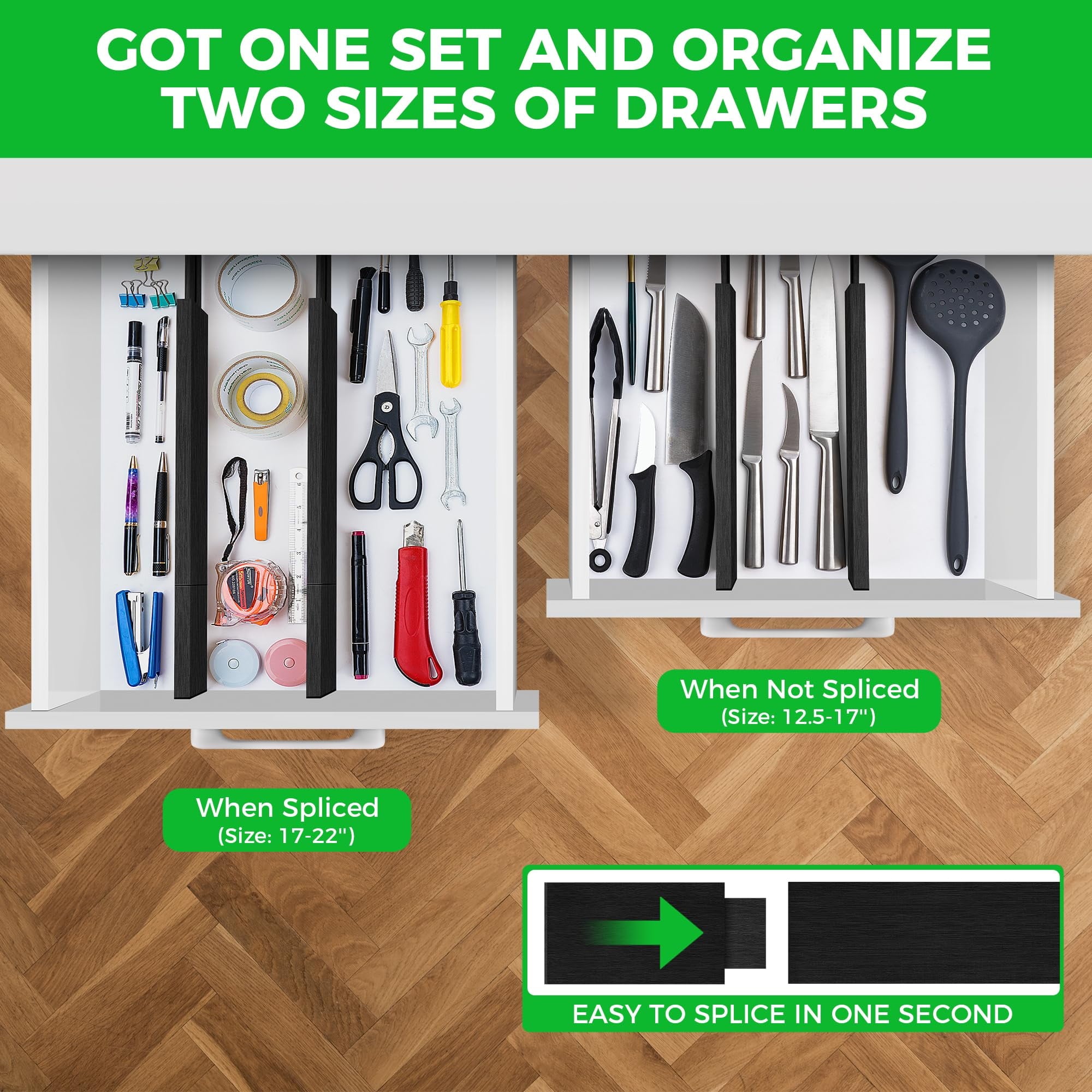 Bamboo Drawer Dividers Organizer with Inserts, Expandable from 12.5-21.7", Adjustable Drawer Organizer Separators for Utensils, Dresser, Bed - Image 3
